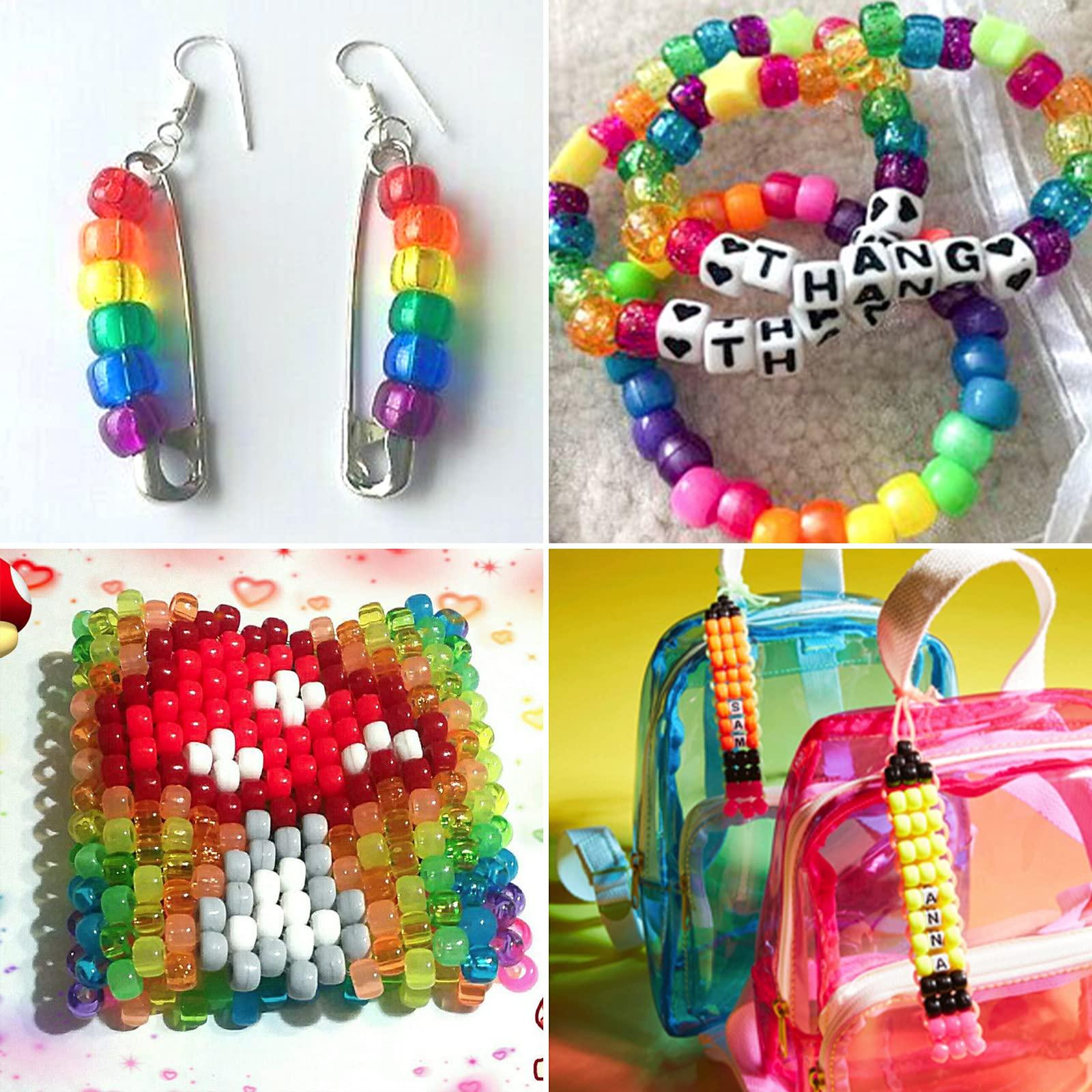 Quefe 2880pcs Pony Beads Kit, Kandi Beads for Hair, Rainbow Beads Plastic Bead for Craft 6 x 9mm 24 Colors 4 Styles Large Hole Beads Set for Bracelets Jewelry Making - Image 7
