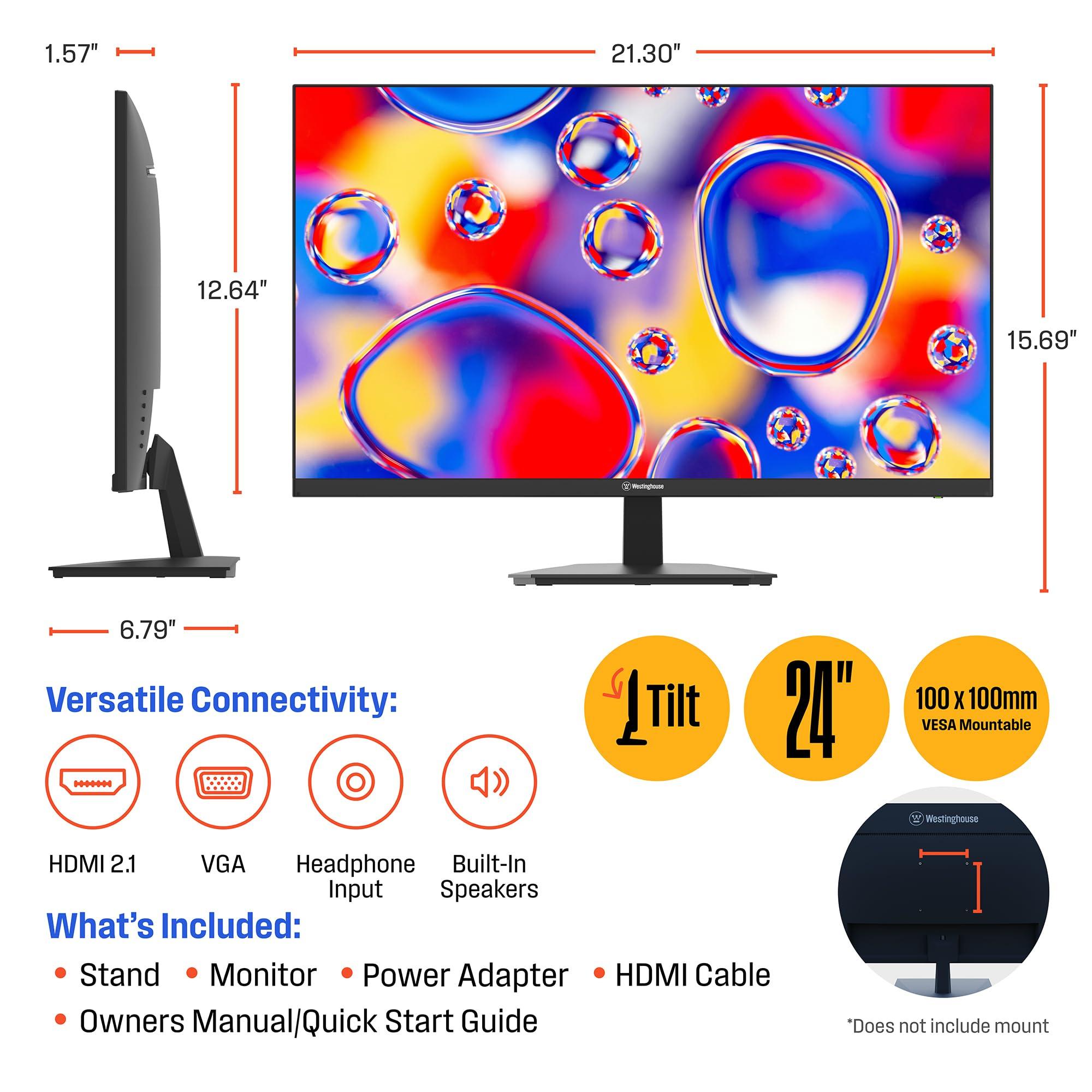 Westinghouse 24 Inch Computer Monitor, 100Hz, 1080p Full HD IPS Display, Adaptive Sync, Blue Light Protection, Home Office PC Screen with Built in Speakers, HDMI, VGA, for Work & Productivity - Image 7