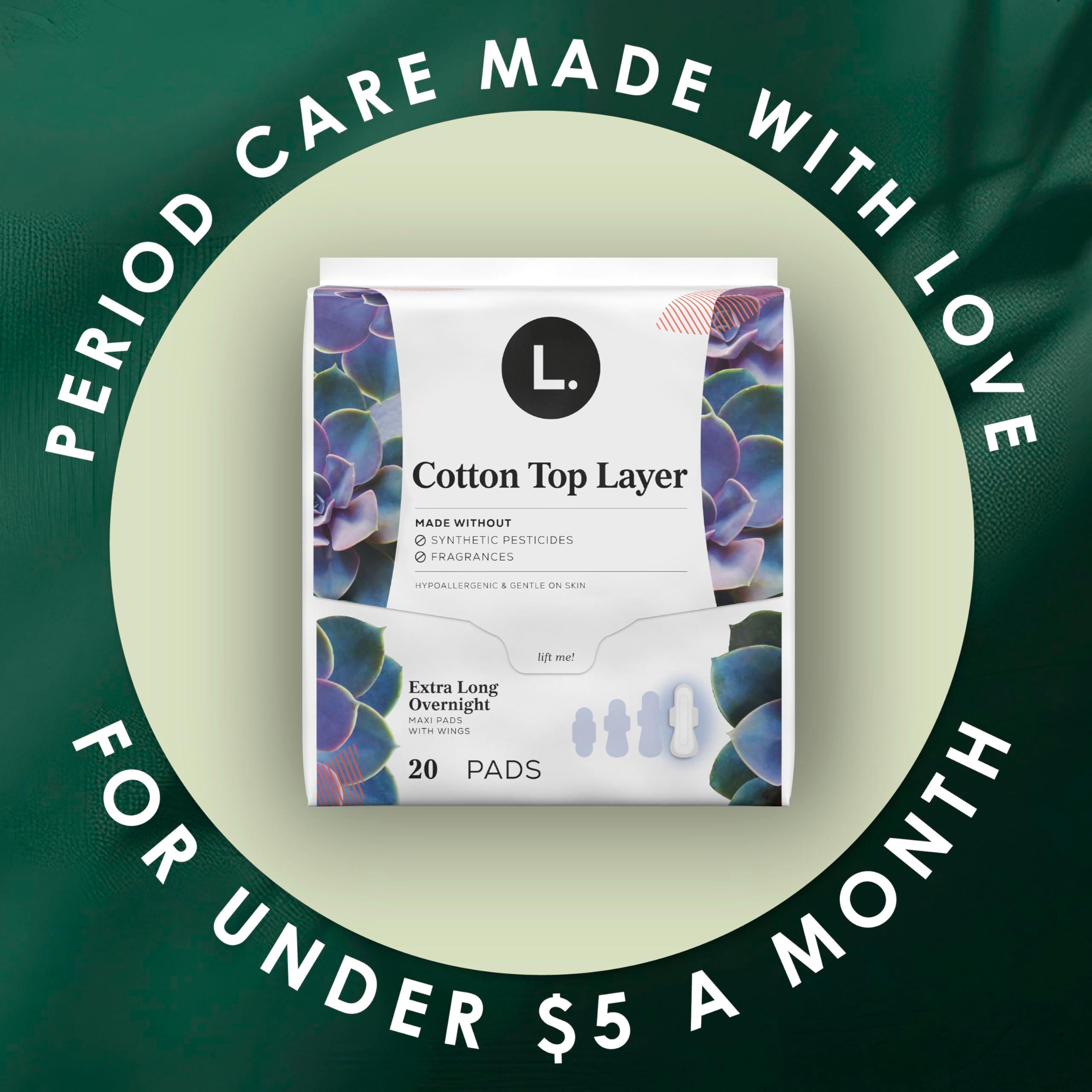 L. Extra Long Maxi Pads for Women, Overnight Absorbency, Organic Cotton Top Layer, Unscented Pads with Wings, 28 Count x 2 Packs (56 Count Total) (Packaging May Vary) - Image 9
