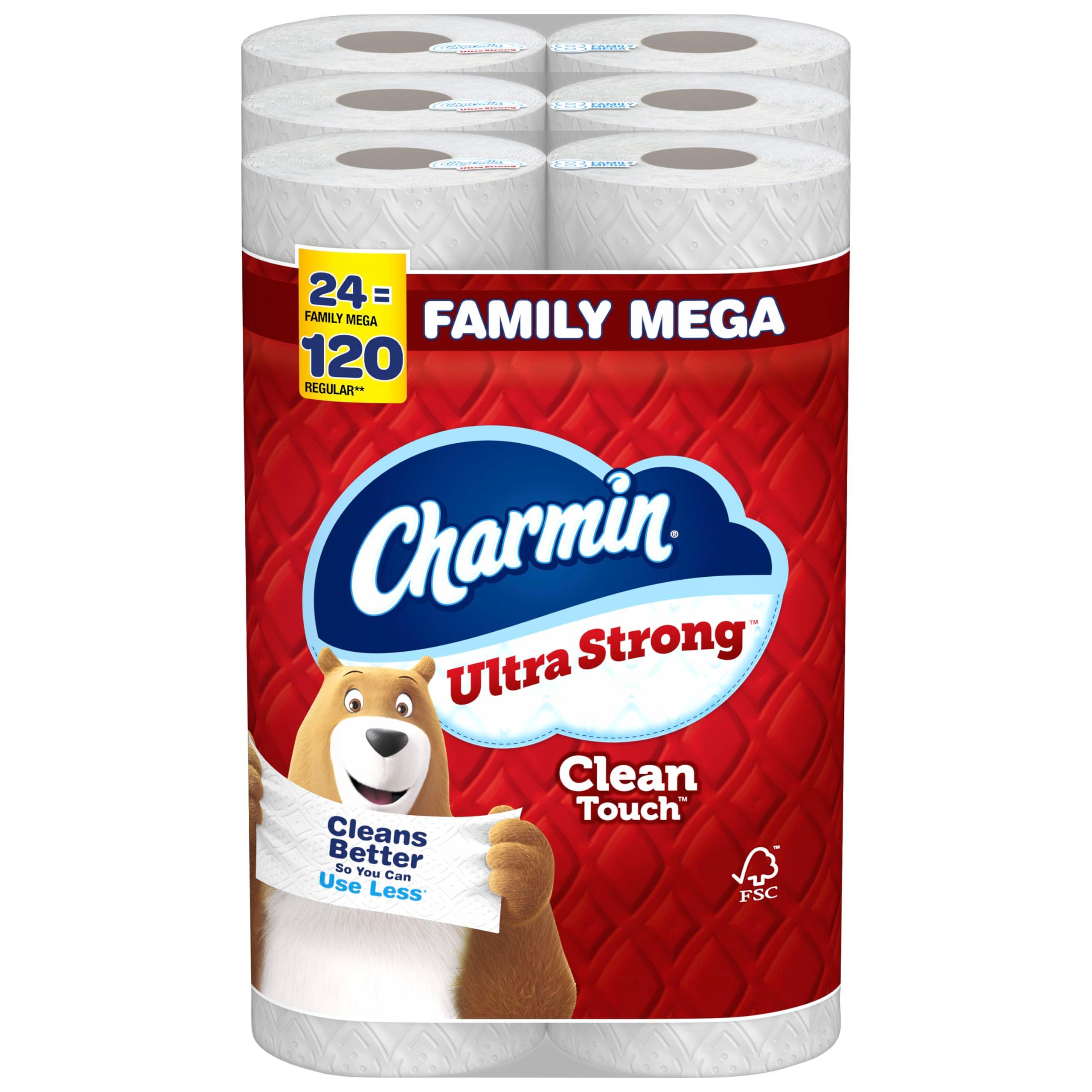 Charmin Ultra Strong Clean Touch Toilet Paper, 24 Family Mega Rolls = 120 Regular Rolls
