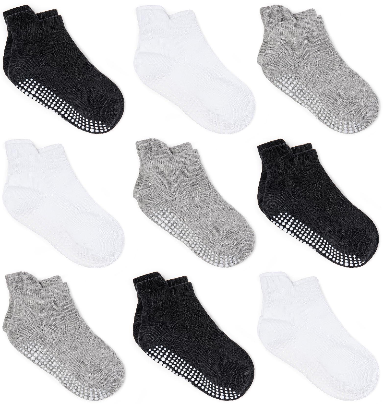 Zaples Baby Non Slip Grip Ankle Socks with Non Skid Soles for Infants Toddlers Kids Boys Girls