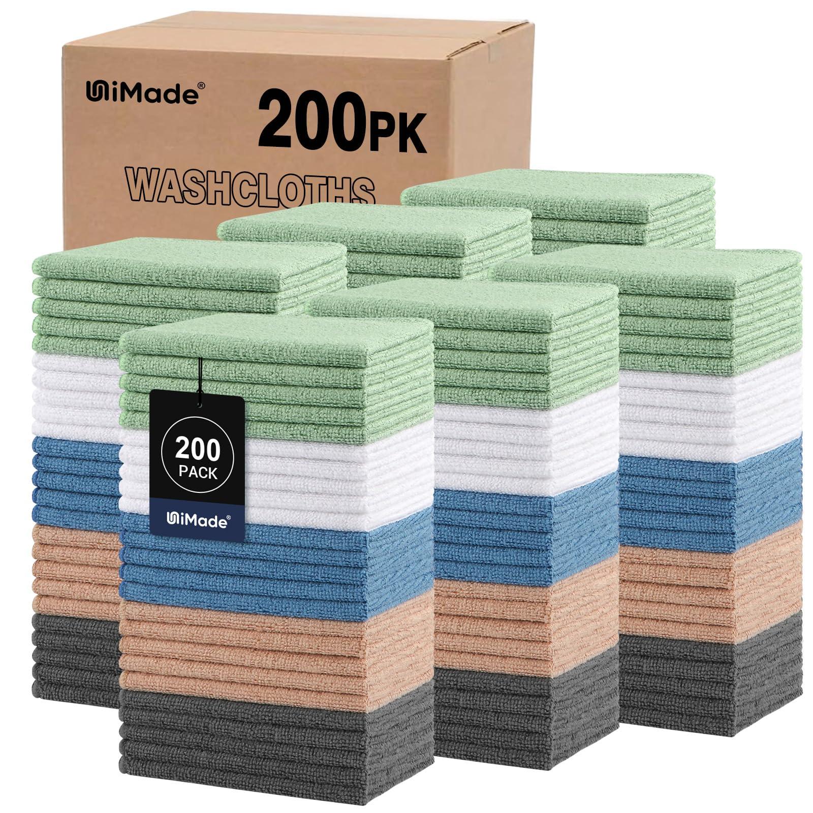 UNIMADE Washcloths Bulk 200 Pack Face Towels (12" x 12"), Highly Soft Wash Cloths and Hand Towels, Fast Drying Multi-Purpose Microfiber Cleansing Cloths for Bathroom, Hotel, Spa, and Salon -Multicolor