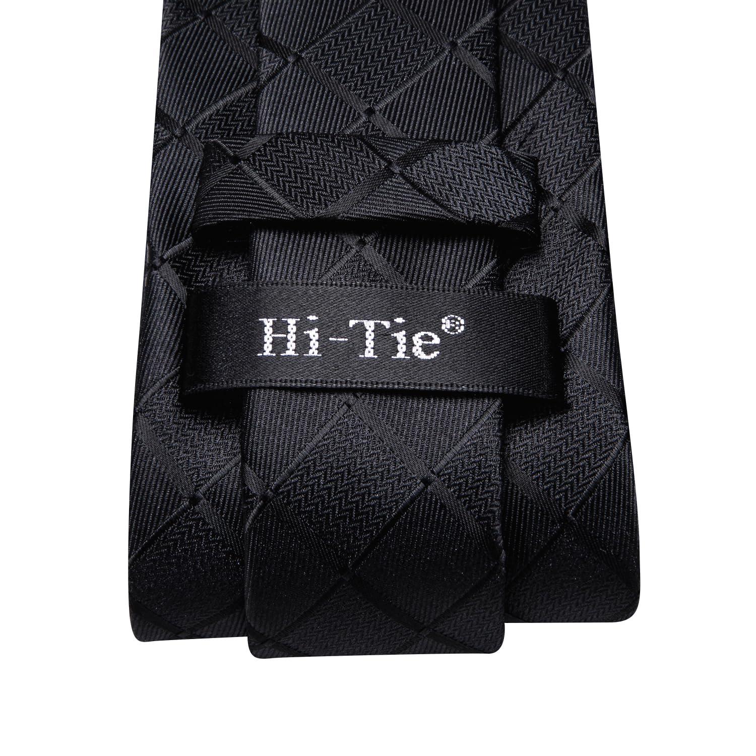 Hi-Tie Mens Plaid Ties Classic Paisley Necktie with Handkerchief Cufflinks Set Business Stripe Tie - Image 5