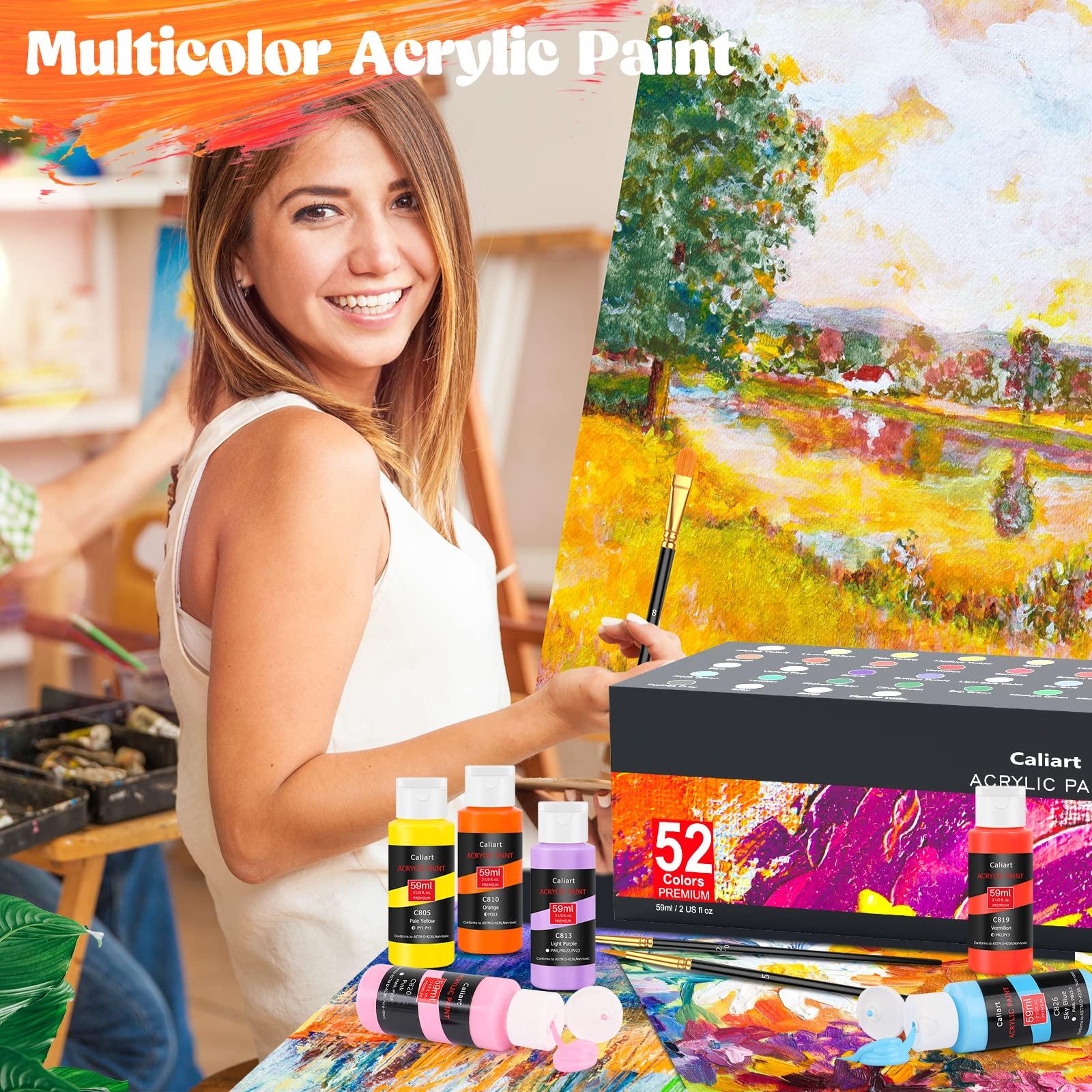 Caliart Acrylic Paint Set With 4 Brushes, 52 Colors (59ml, 2oz) Art Craft Paints for Artists Kids Students Beginners & Painters, Canvas Halloween Pumpkin Ceramic Wood Rock Painting Art Supplies Kit - Image 5