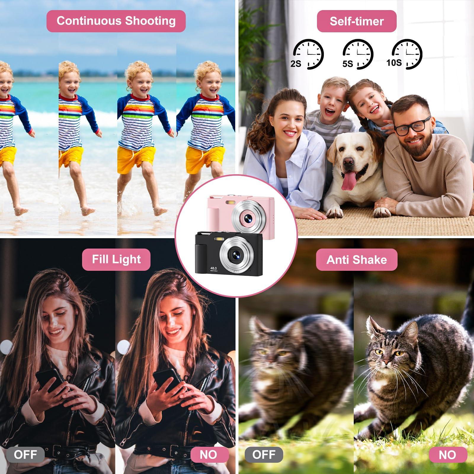 Digital Camera, FHD 1080P Kids Point and Shoot Camera with 16X Digital Zoom, Anti-Shake, Flash, 32GB Card, Portable Compact Travel Camera for Boys, Girls (Pink) - Image 4