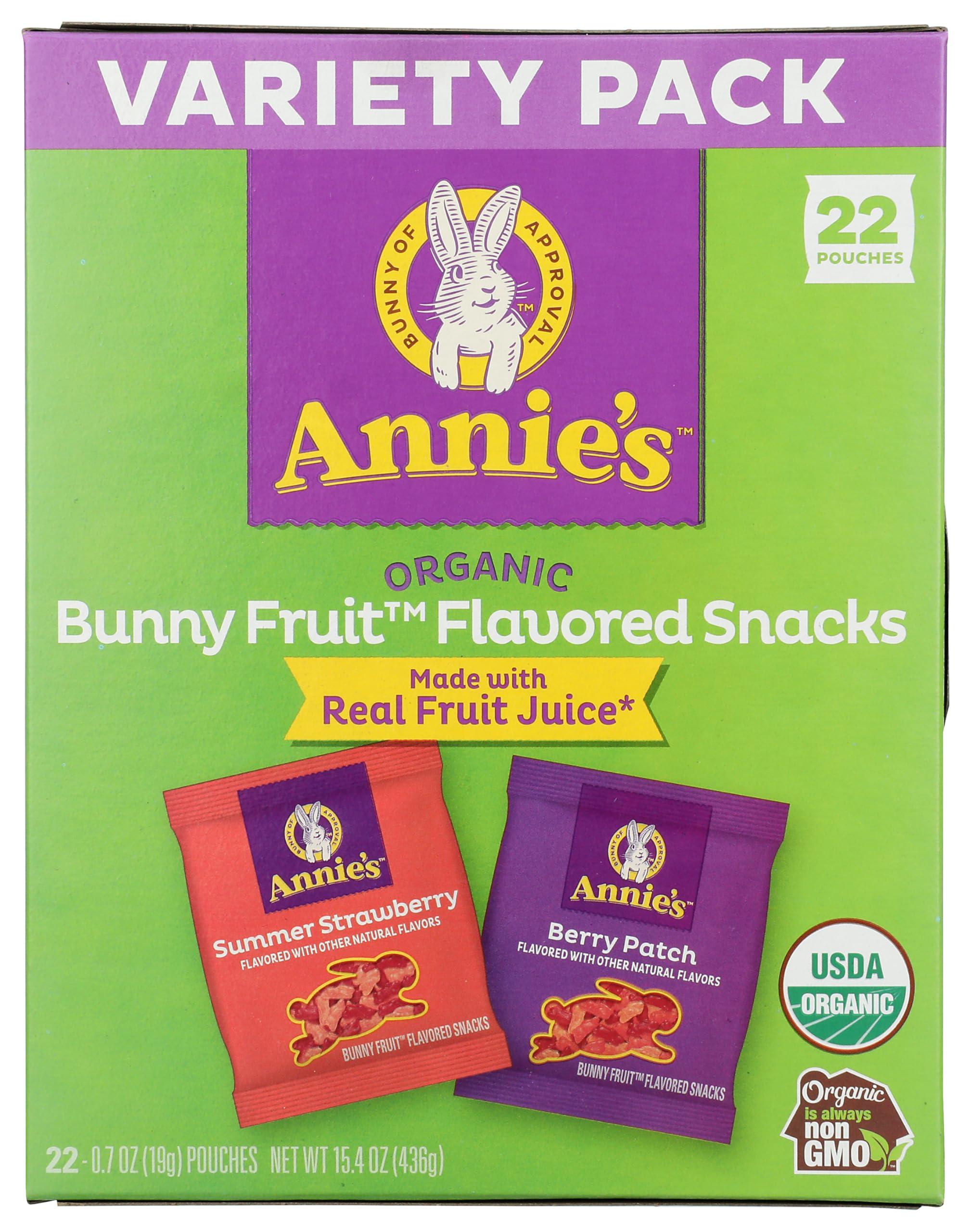 Annie's Organic Bunny Fruit Snacks, Variety Pack, Gluten Free Snack, 22 ct, 15.4 oz