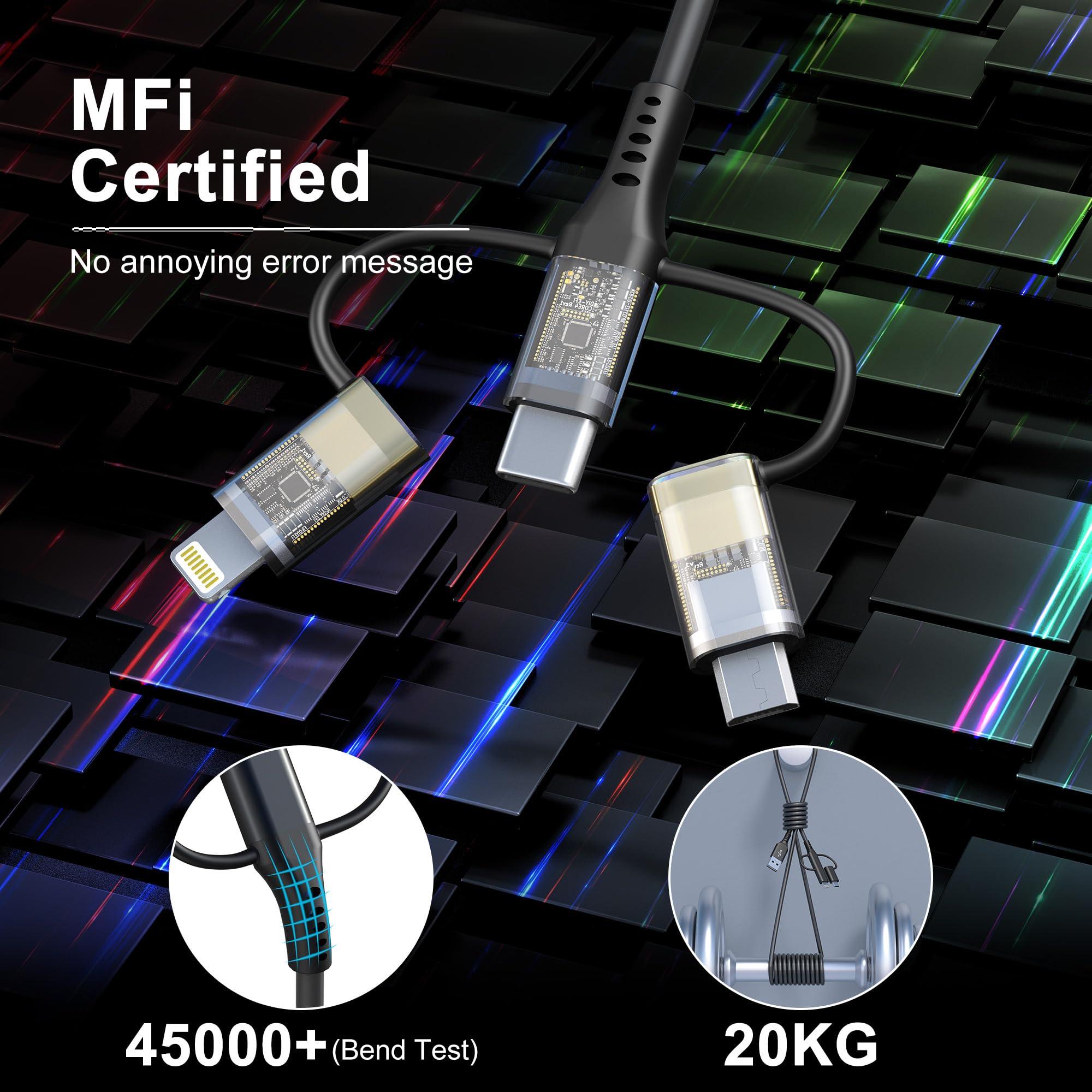Coiled Multi Charging Cable 3-in-1,USB to Lightning/Type C/Micro USB Phone Car Charger Cord,Compatible Apple Carplay & Android Auto,MFi Certified & Data Sync for iPhone 16 15 14 13 Android Samsung - Image 3
