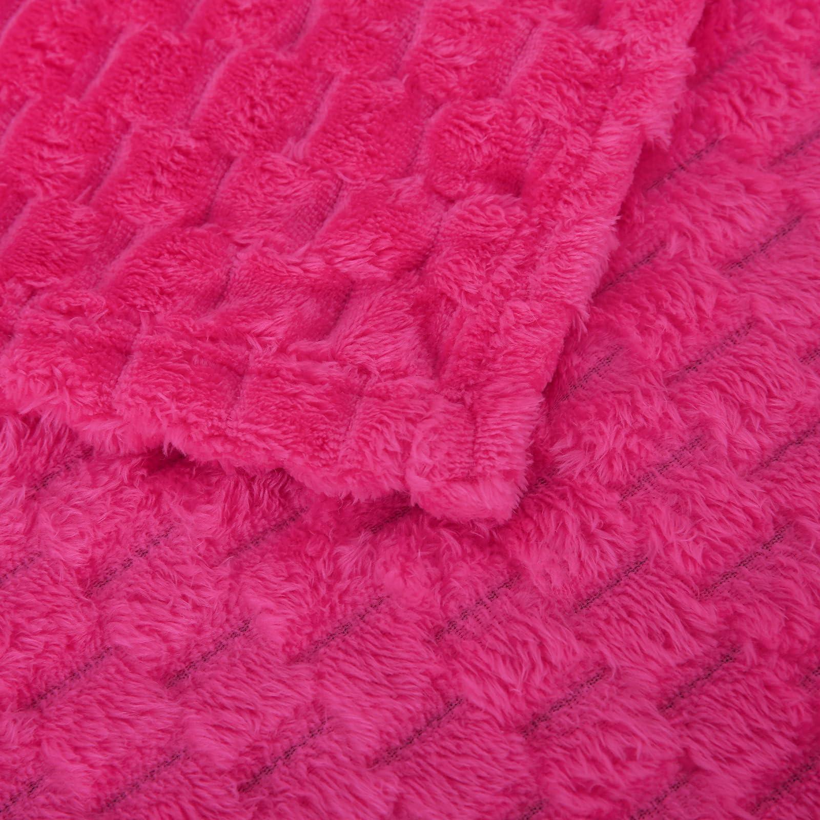 Puncuntex Hot Pink Throw Blanket 50"×60" inches Gifts for Mom Fuzzy 3D Jacquard Decorative Flannel Fleece Super Soft Plush Cozy Blanket for Couch Sofa Chair Lightweight - Image 8
