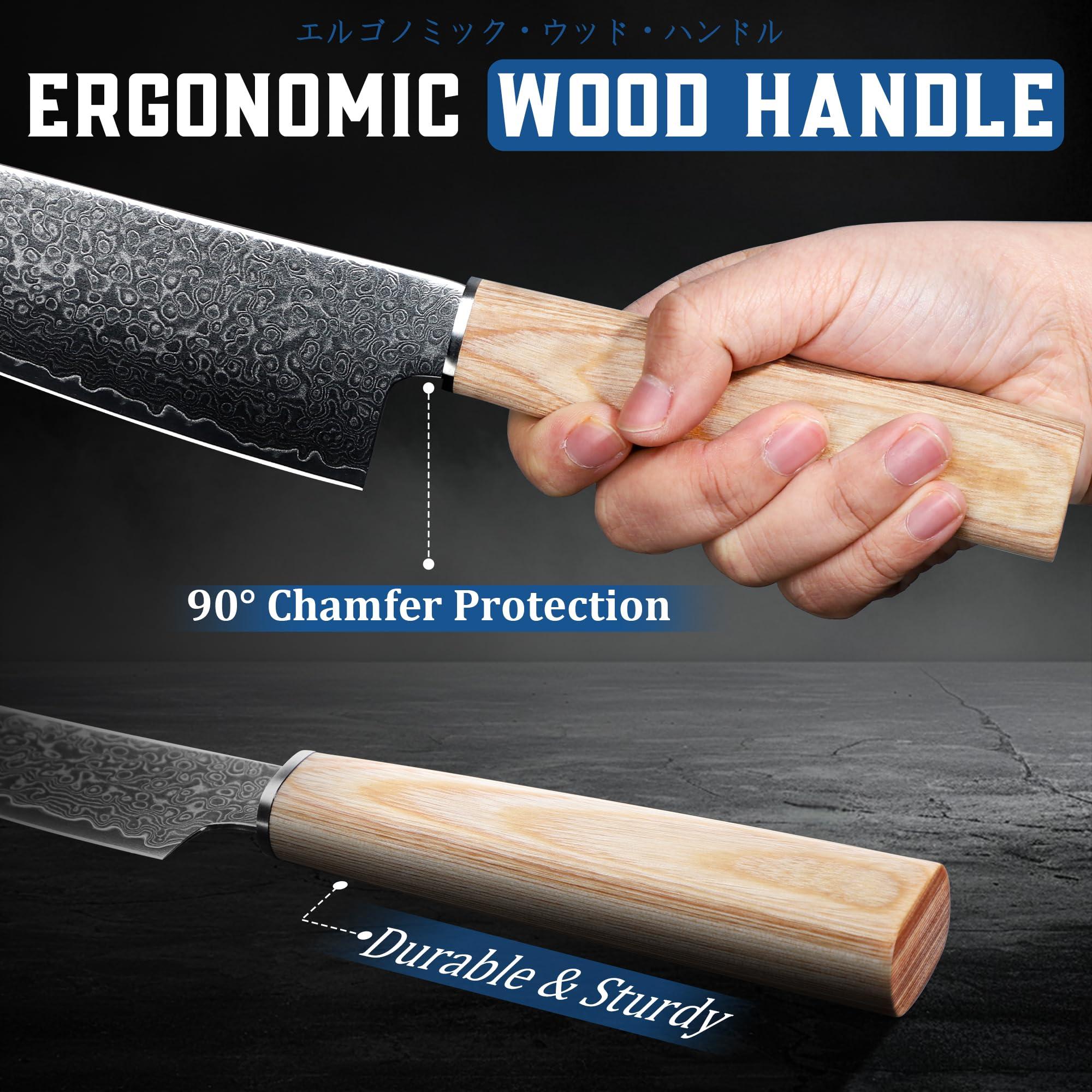 ROCOCO Damascus Chef Knife Set - Japanese Nakiri Utility Paring Knives Sharp Gyuto Meat Cleaver for Home Kitchen Gift Idea - Image 5