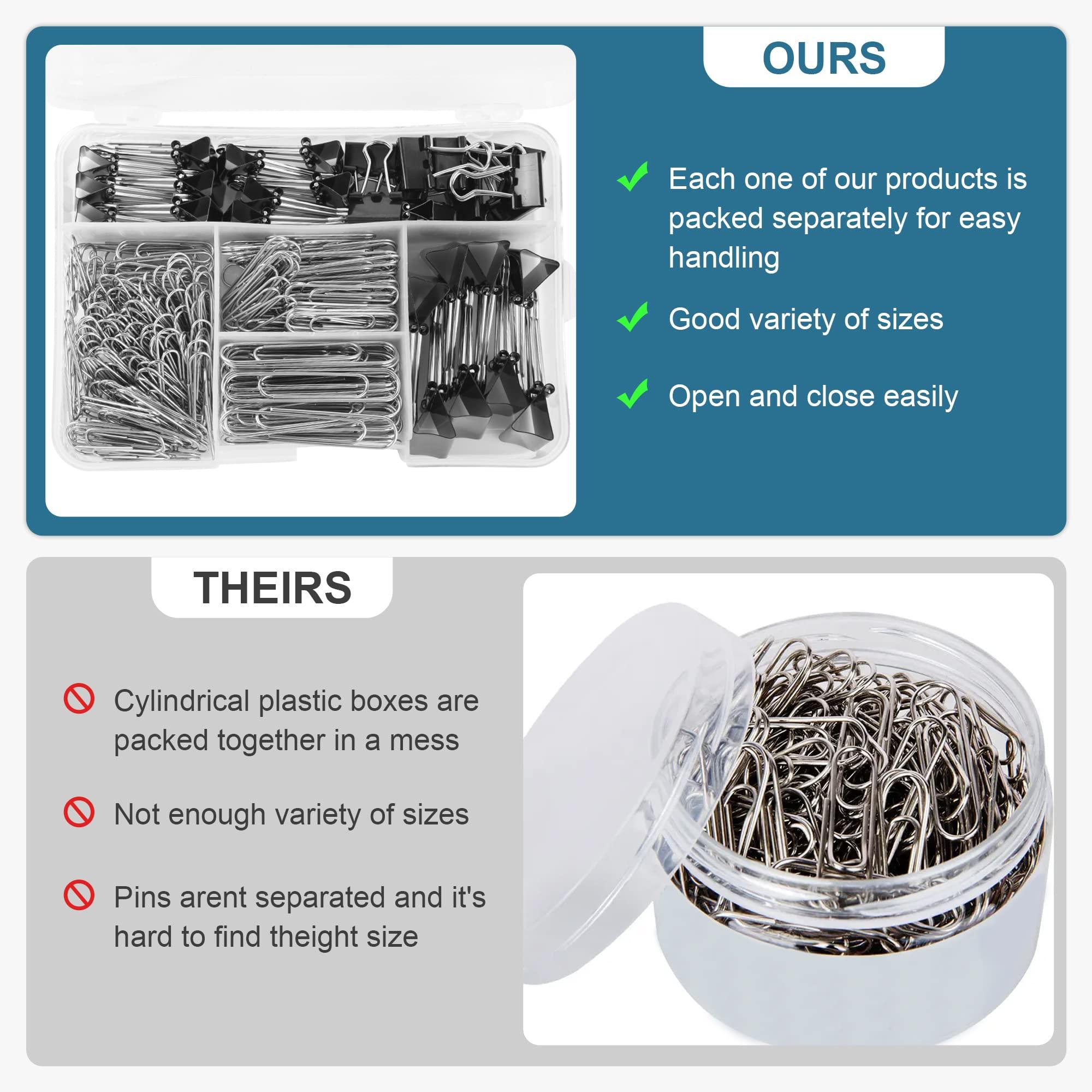 Assorted Size Binder Clips & Jumbo Paper Clips Set - 340pcs Black, Large for Office & School Supplies, in Container with Compartments - Image 4
