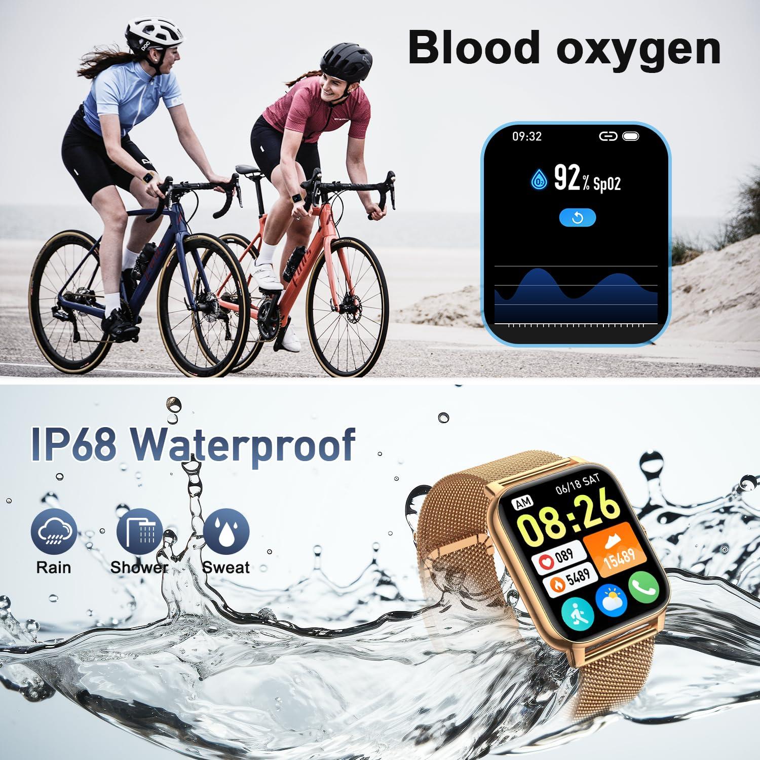 Smart Watch for Women Fitness Tracker: Gold Smart Watches for Women Digital Mens Watches Make/Answer Call Waterproof Running Smartwatch Android Phone iPhone Samsung Compatible Heart Rate Monitor - Image 7