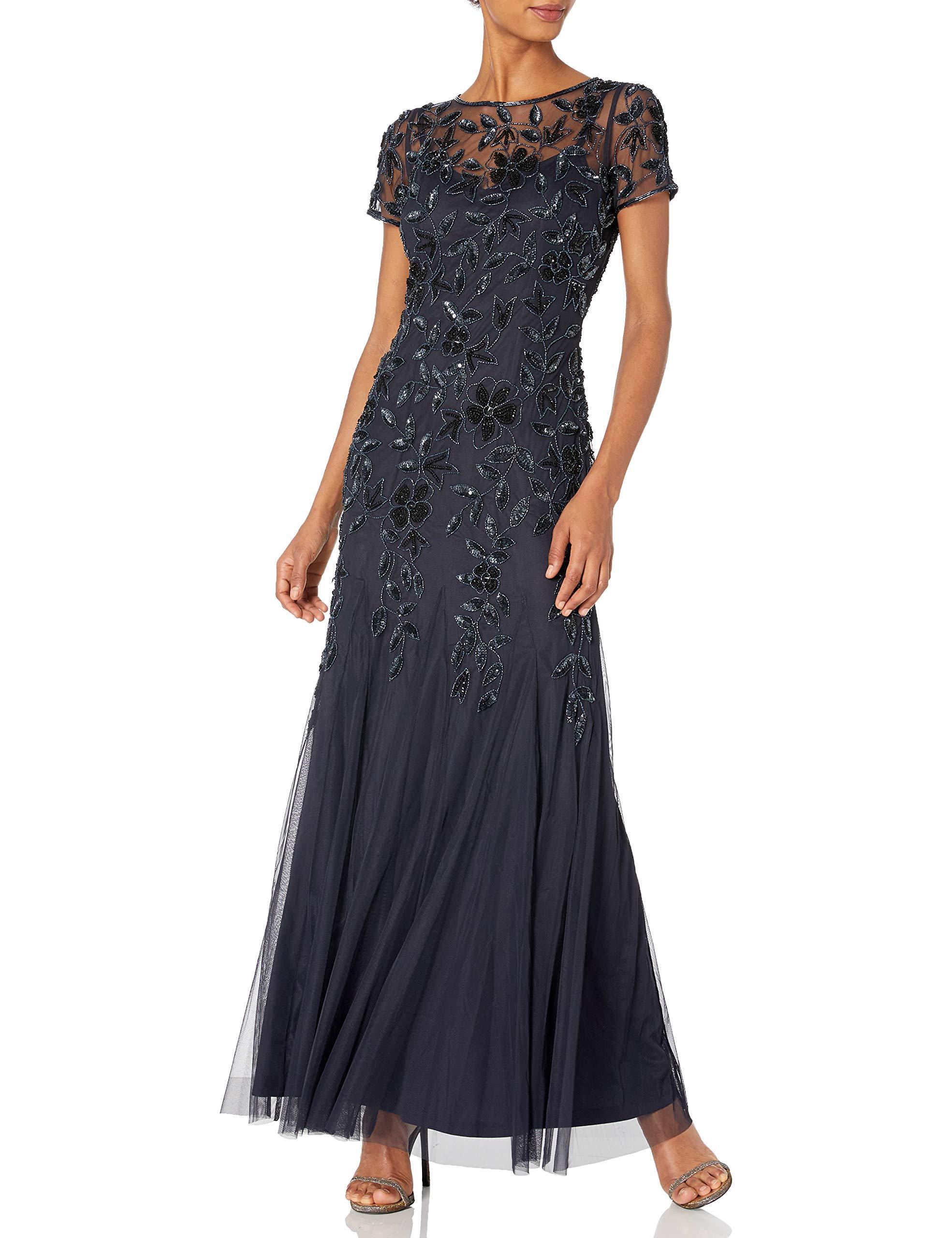 Adrianna Papell Women's Floral Beaded Godet Gown