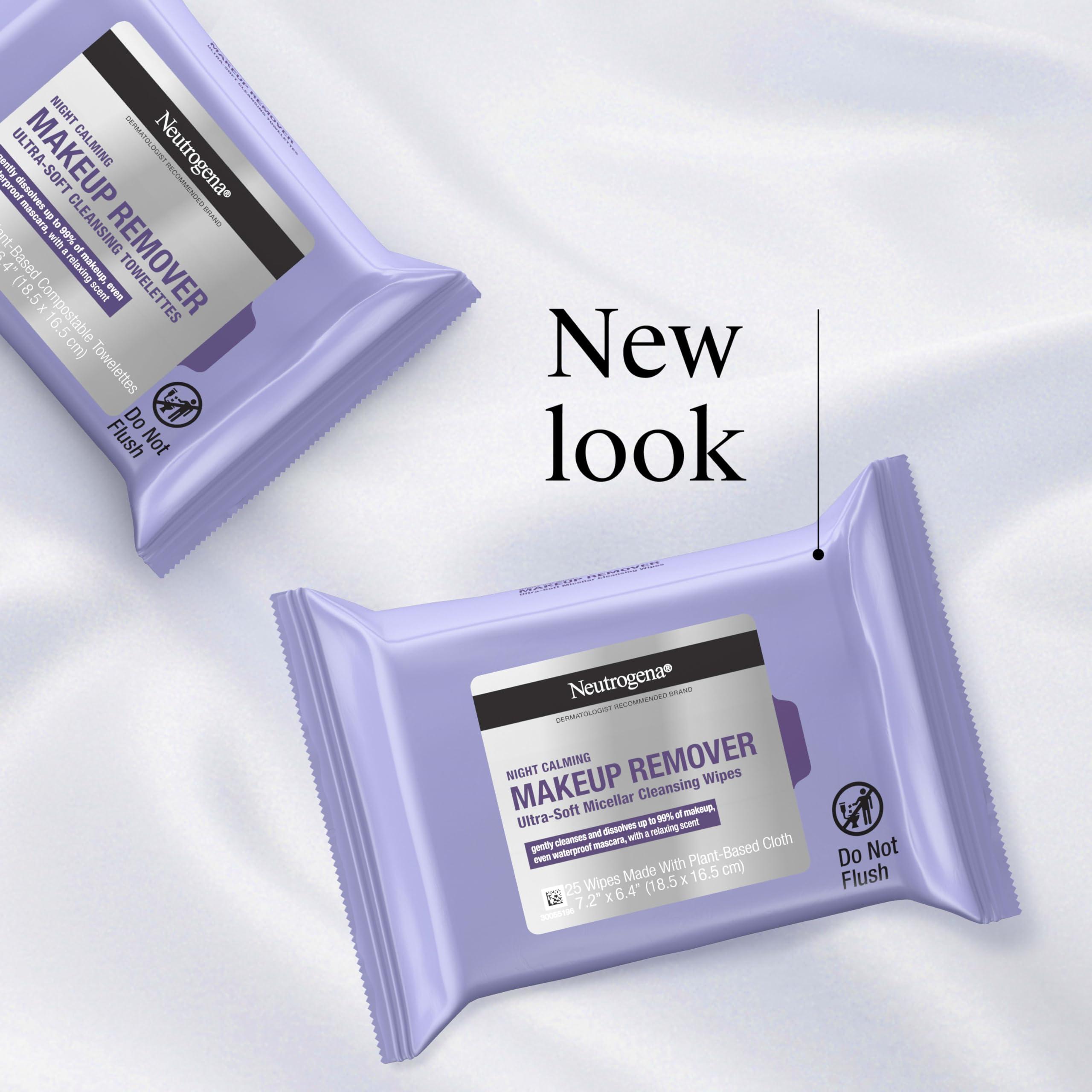Neutrogena Night Calming Makeup Remover Face Wipes, Nighttime Cleansing Towelettes Remove Sweat, Dirt & Makeup & Calms Skin, Hypoallergenic, 100% Plant Based Cloth, Twin Pack, 2 x 25 ct - Image 3