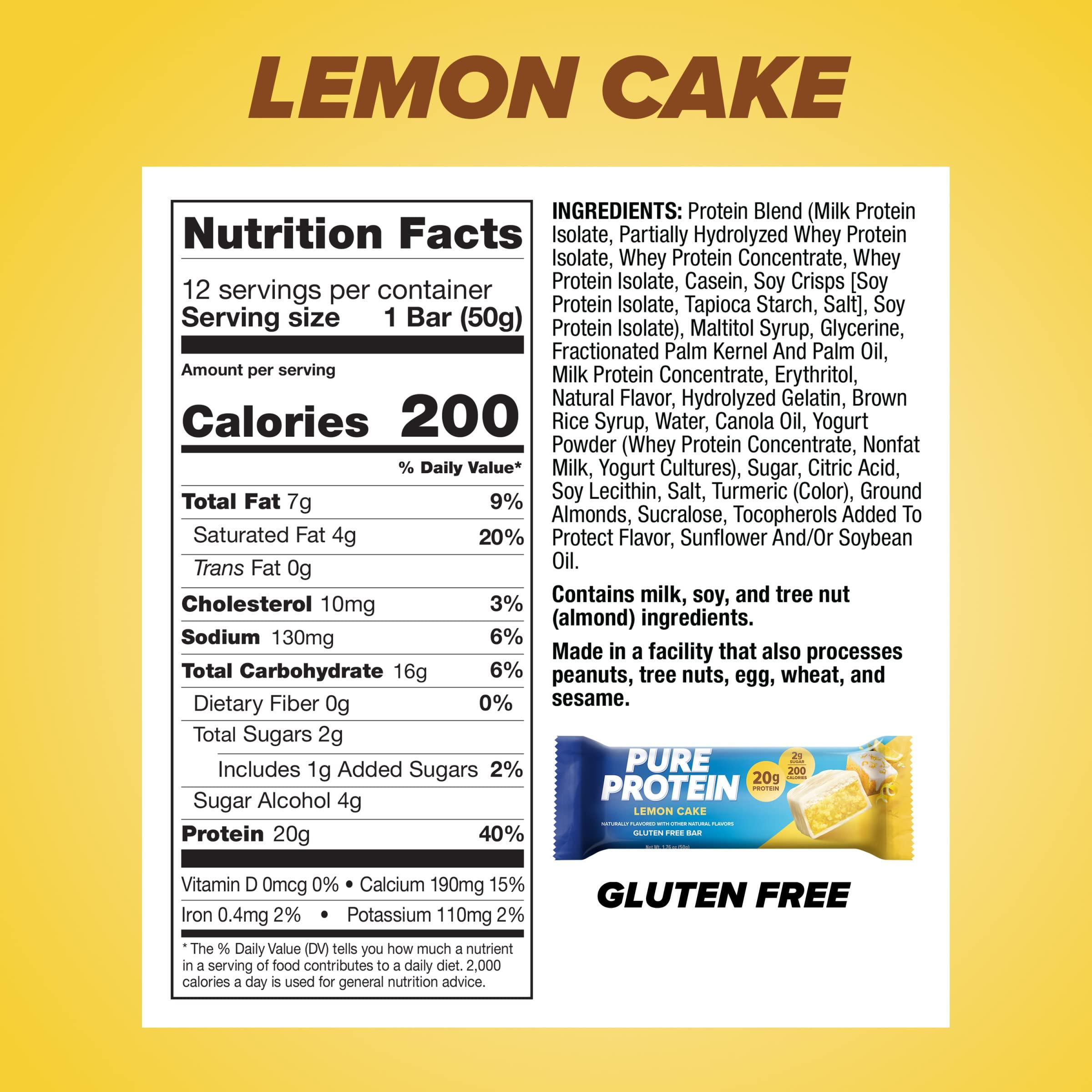 Pure Protein Bars, High Protein, Nutritious Snacks to Support Energy, Low Sugar, Lemon Cake, 1.76 oz, 12 Count (Pack of 1)(Packaging May Vary) - Image 3