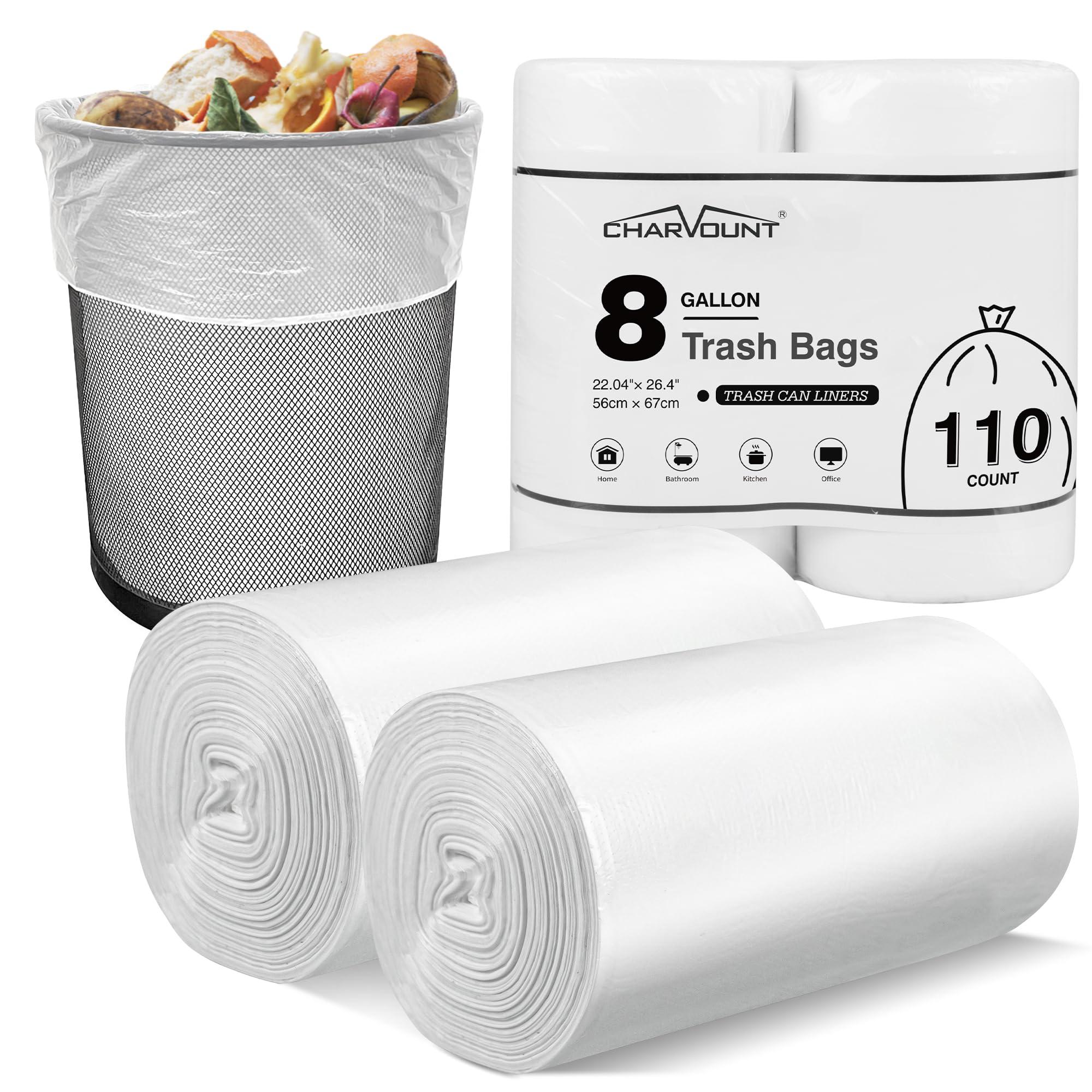 Charmount 8 Gallon Trash Bags, 110 Count Medium Garbage Bags Trash Can Liners for Bathroom Kitchen Office, Clear, Unscented