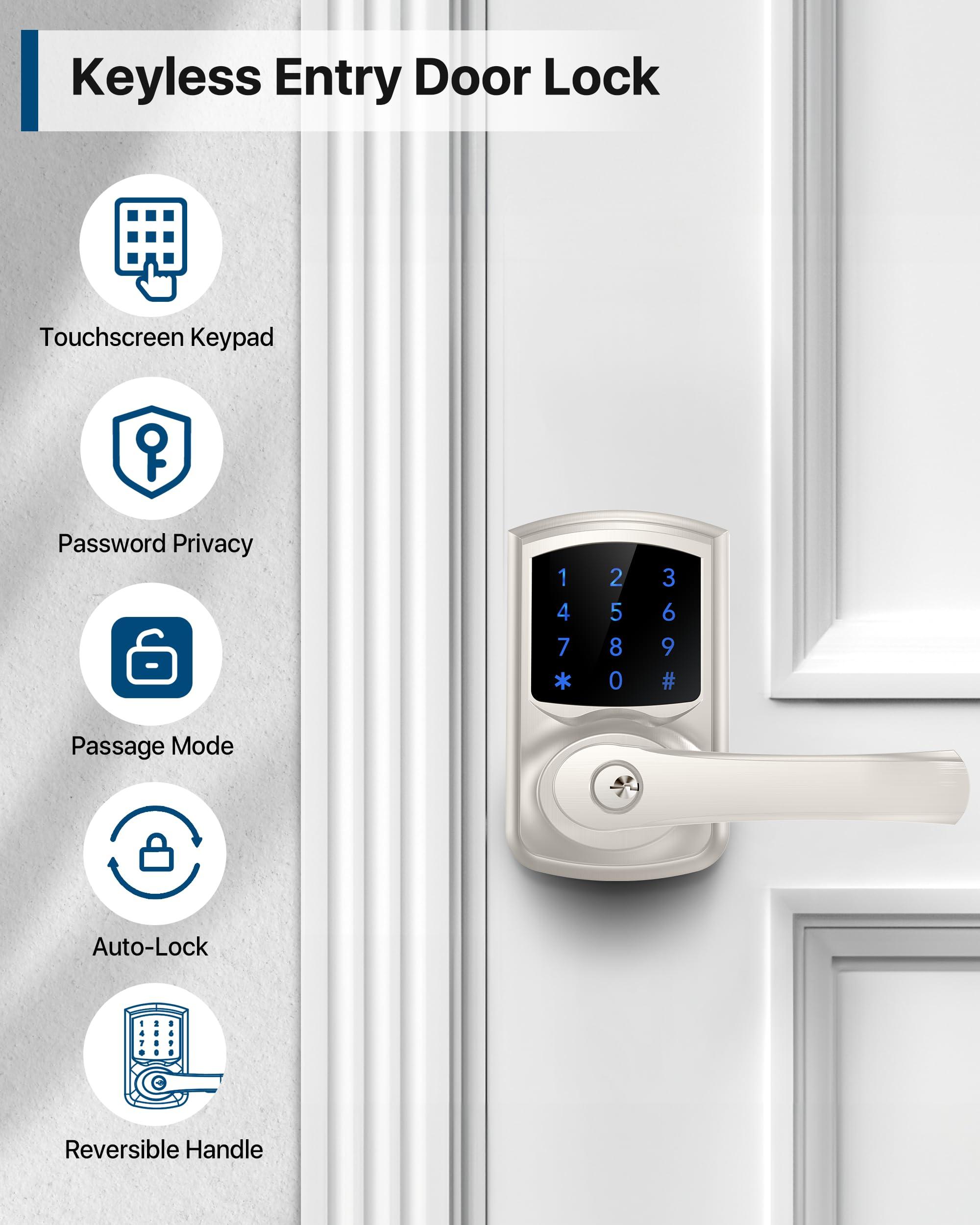 HIDALIFE Keyless Entry Door Lock, Electronic Keypad Door-Lock with Handle, Touchscreen, Auto-Locking, Anti-peep Password, Easy to Install for Front Door, Home, Office, Satin Nickel - Image 2