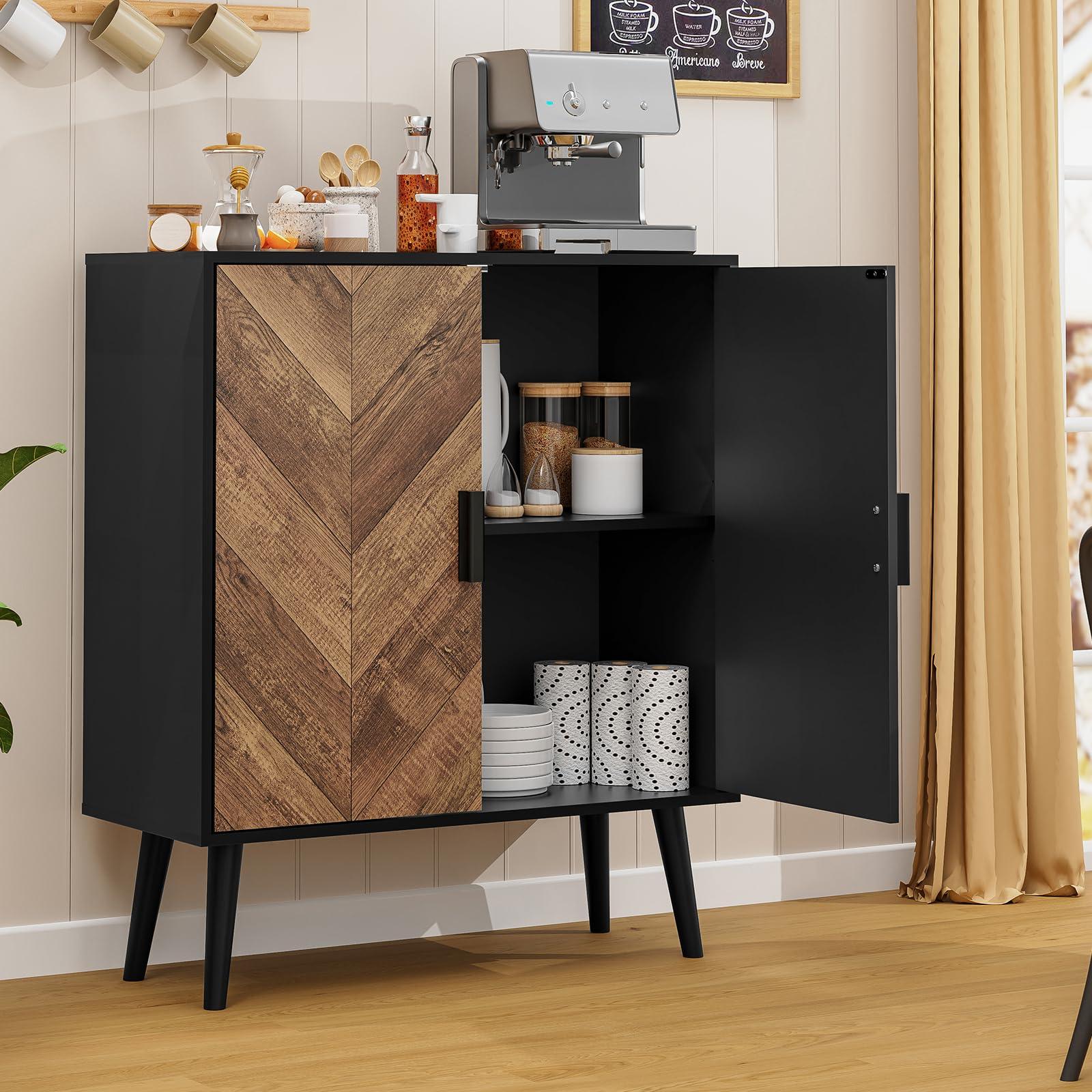 TEENFON Storage Cabinet with Adjustable Shelf & Doors, Sideboard Buffet Cabinet with Storage, for Dining Room, Living Room, Entryway, Black - Image 6