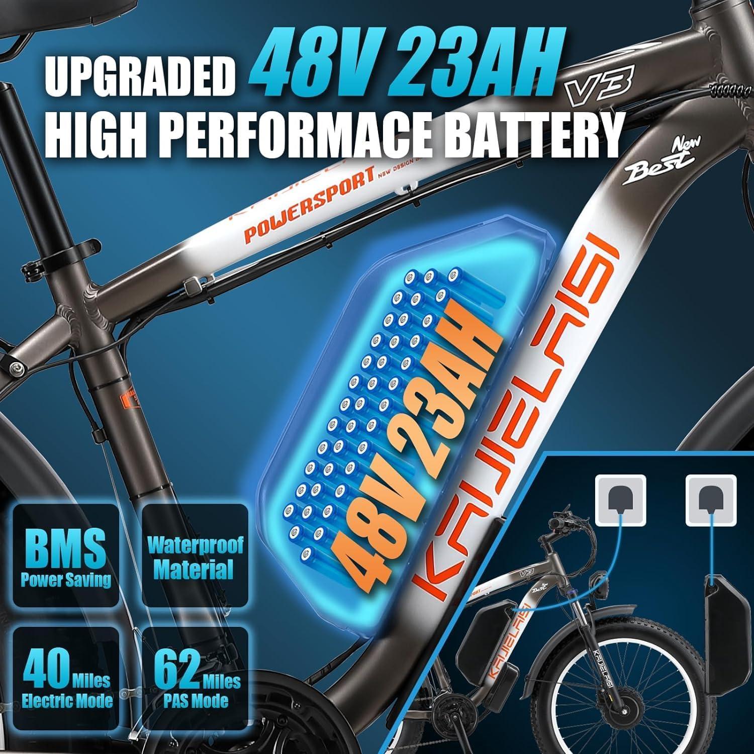 KAIJIELAISI Peak 4000W Dual Motor Electric Bike for Adult, 26 Inch Fat Tire All Terrain Electric Bike with 48V 23AH Battery Long Range E Bike, 21 Speed ​​Electric Dirt Bikes for Men. - Image 4