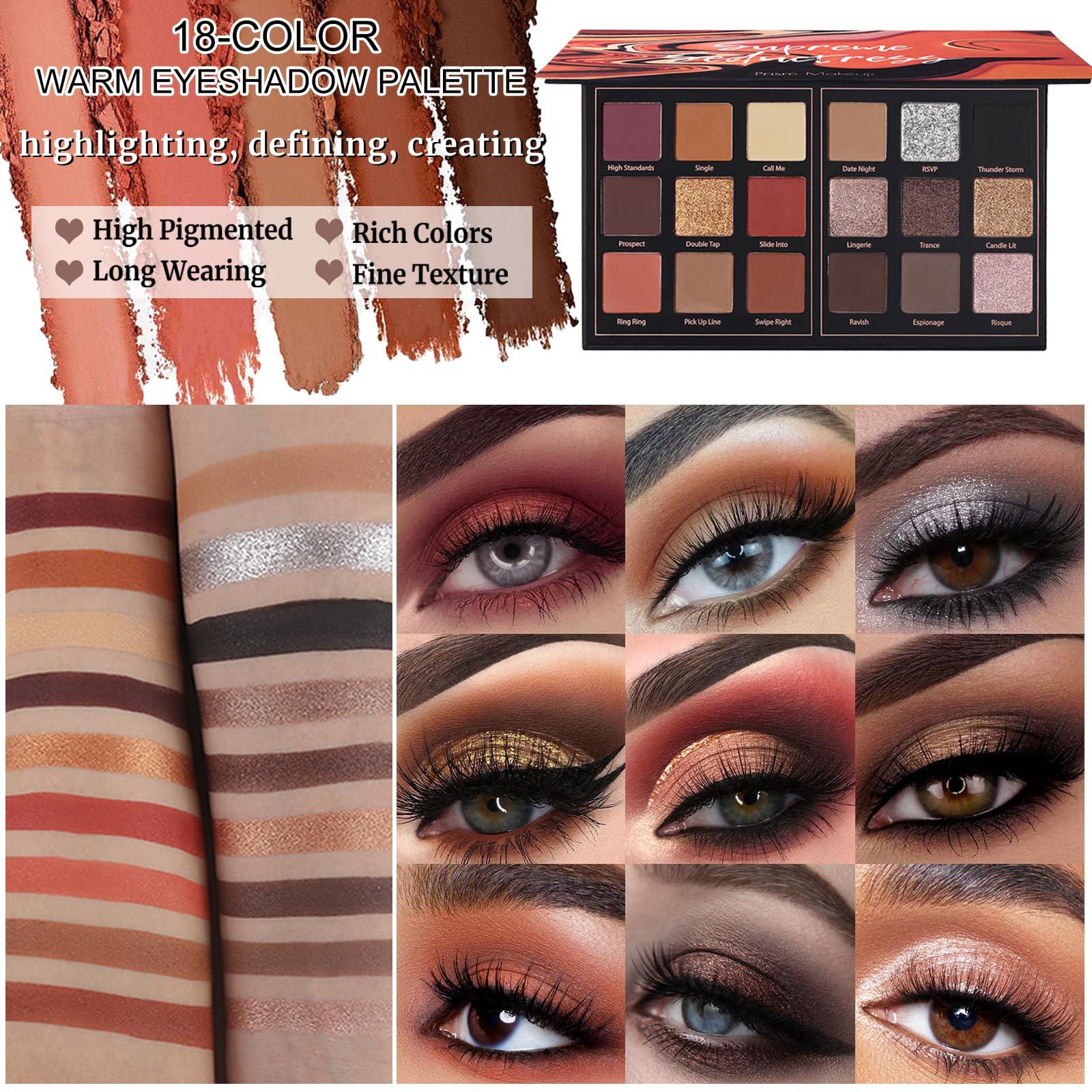 Prism Makeup Matte Eyeshadow Palette Pro 18 Colors Pigmented Shimmer Glitter Eye Shadow Palette, Long Lasting Waterproof Smokey Powder Cosmetics Halloween Makeup Kit (01# Seductress) - Image 3