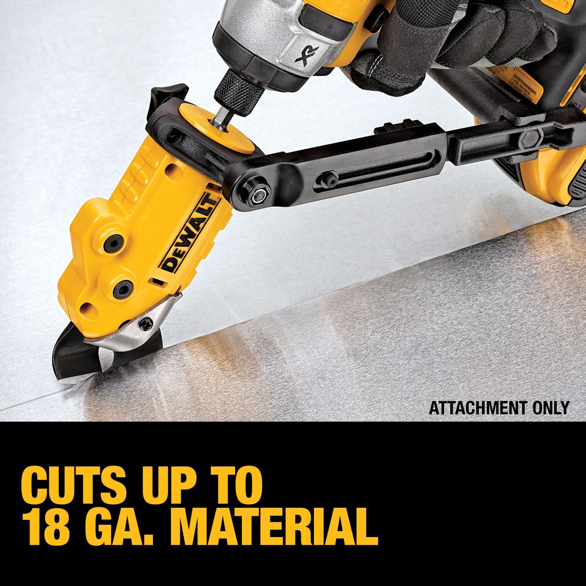 DEWALT Metal Shear/Cutter Drill Attachment, Impact Ready, 360 Degree Pivoting Head, Cuts 18GA Material (DWASHRIR)(Yellow, Black) - Image 4