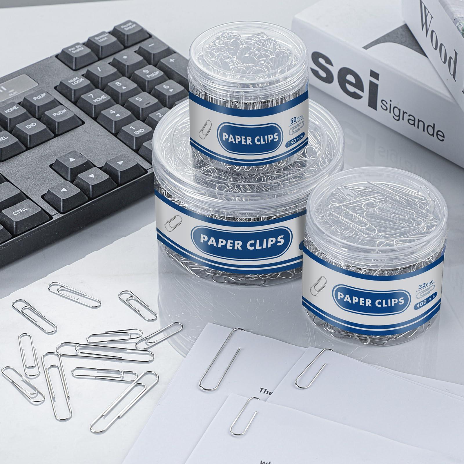 1800 Paper Clips Assorted Sizes Large, Medium and Small, Durable and Rustproof, Paperclips for Office School and Personal Use, Office Supplies Document Organizing (50mm, 33mm, 28mm) (Silver) - Image 2