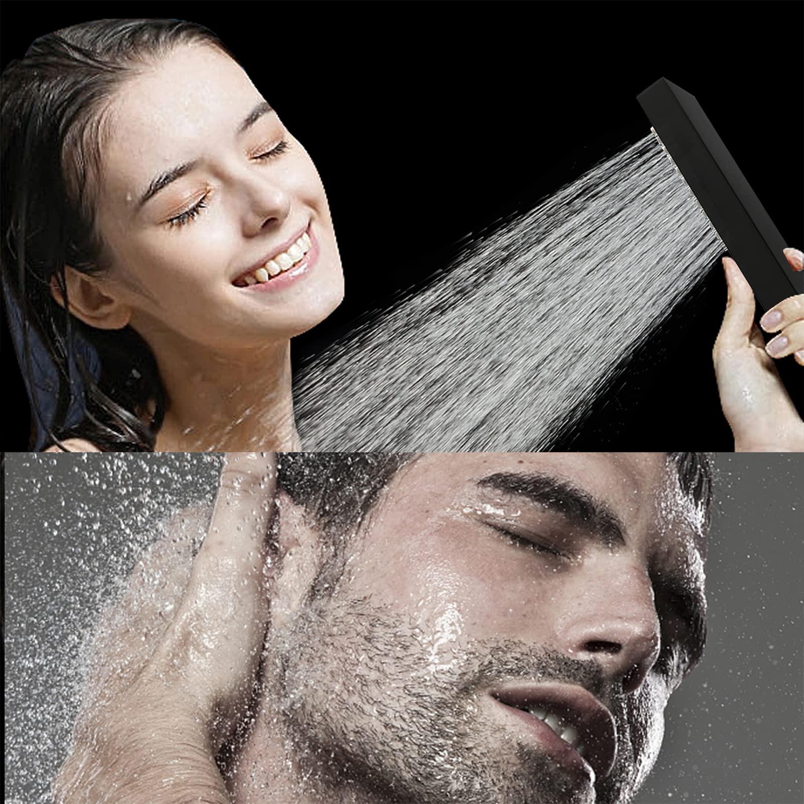 ENGA Bathroom Square Matte Black Solid Brass Hand Held Shower Head With Wall Connector and Hose System Wall Mount Handheld Showerheads Set - Image 3