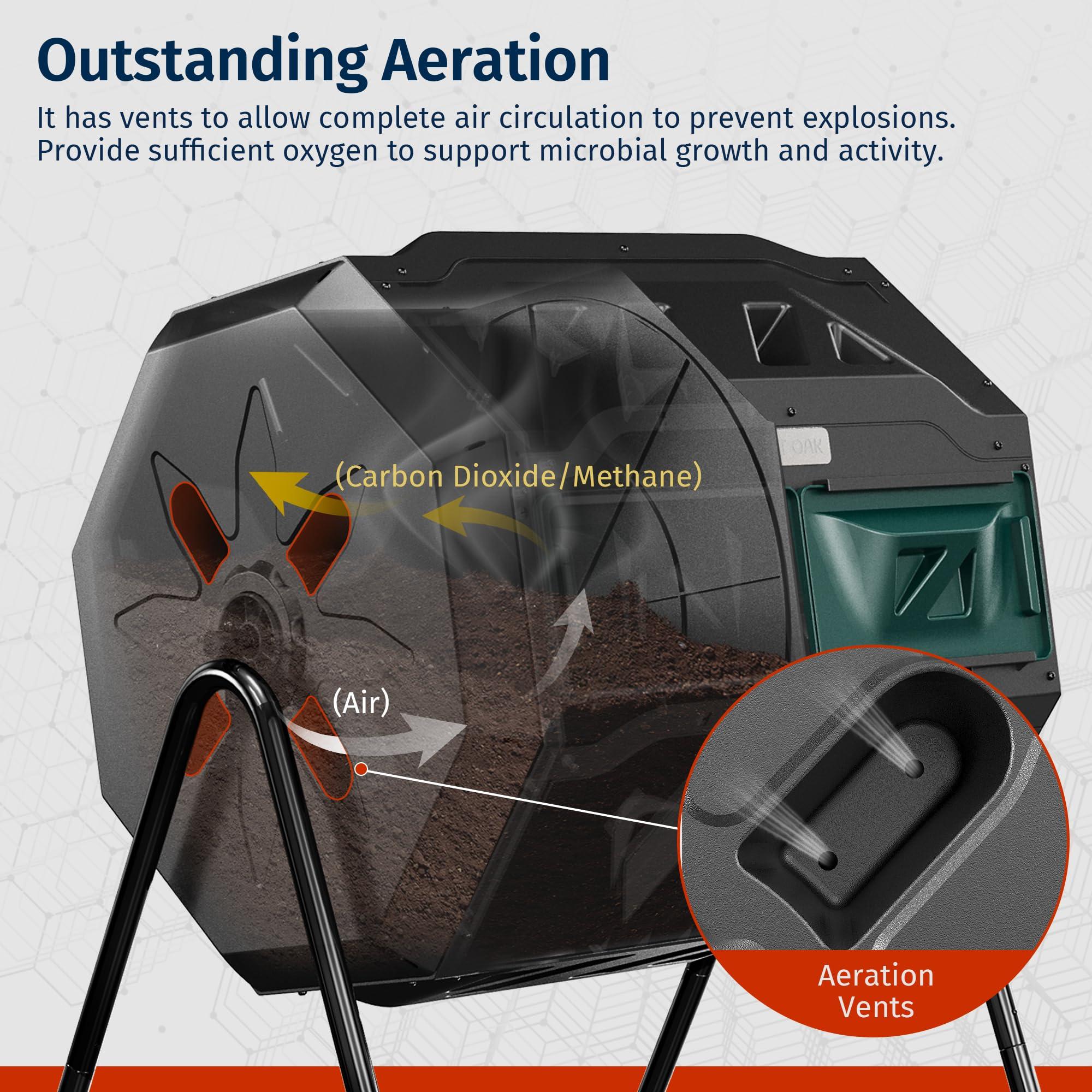 EAST OAK Compost Tumbler Outdoor, 43-Gal Dual Chamber Compost Bin with 2 Sliding Door and Aeration System, Tumbling Rotating Composter Bin for Kitchen, Garden, Yard - Image 6