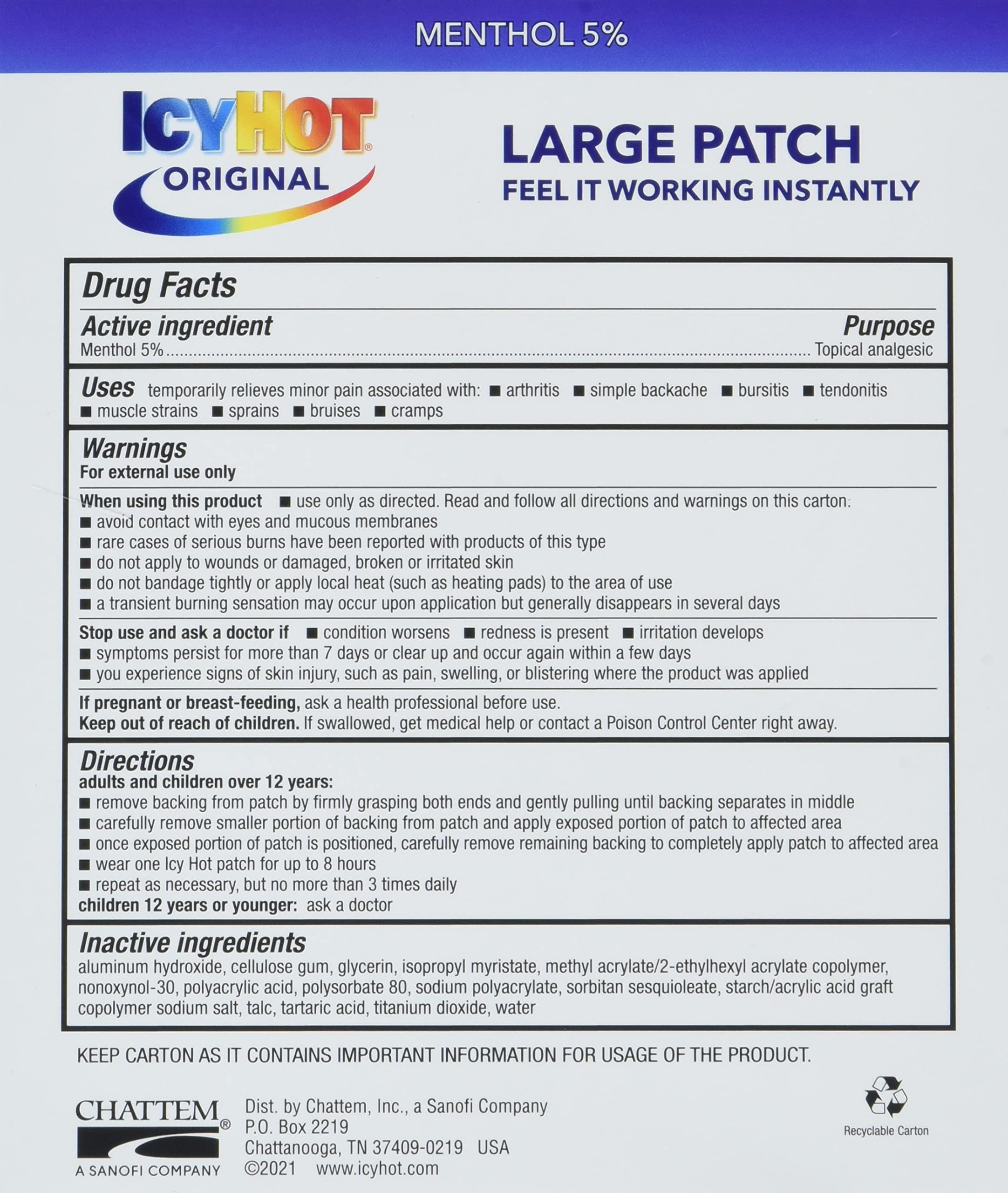 Icy Hot Medicated Patch Extra Strength Pain Relief Patch for Back or Large Area, 5 Count - Image 4
