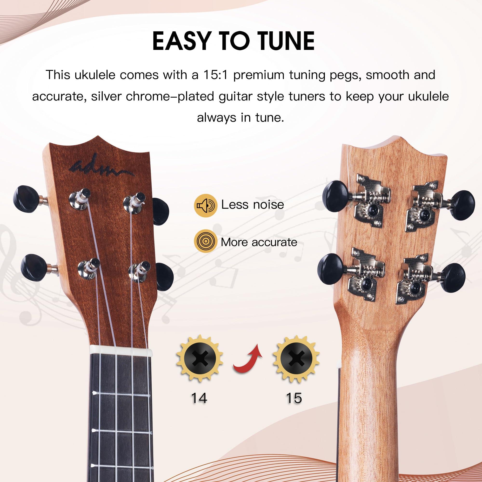 ADM Concert Ukulele Beginner Kit Mahogany Hawaiian Wood Ukelele Bundle Ukalalee Set with Uke Free Starter Lessons for kids Students and Adults, Yellow Brown (Khaki, 23 inch) - Image 6