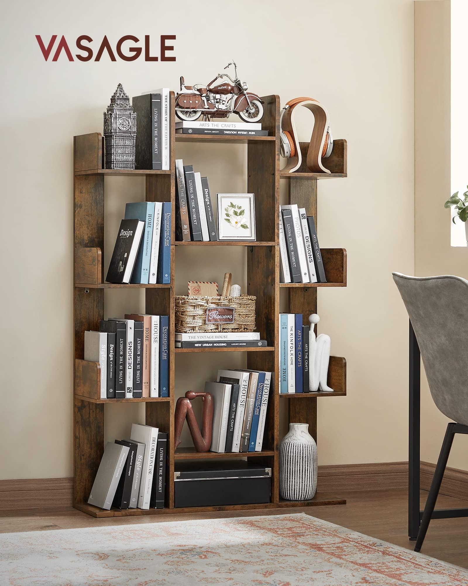 VASAGLE Bookshelf, Tree-Shaped Bookcase with 13 Storage Shelves, Rounded Corners, 9.8”D x 33.9”W x 55.1”H, Rustic Brown ULBC67BXV1 - Image 2