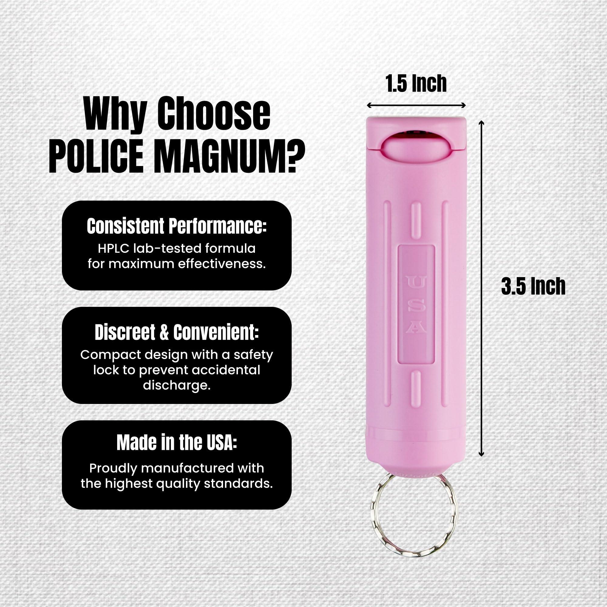 Police Magnum Keychain Pepper Spray Flip Top Safety 2 Pack 1/2oz - Maximum Heat Strength OC with Dye - Tactical Small Compact Case Holder - for Women & Men's Self Defense - Made in The USA - Image 5