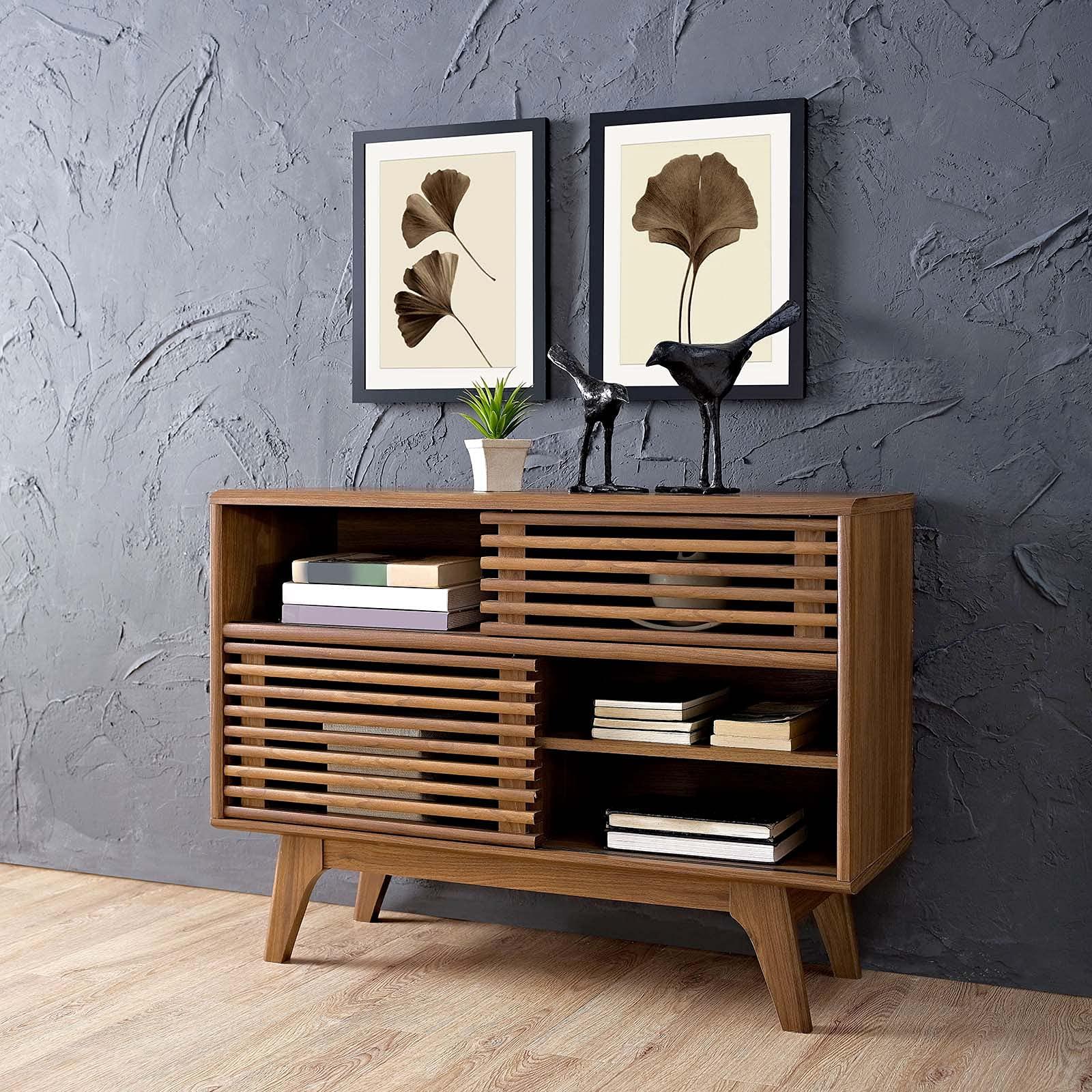 Modway Render Mid-Century Modern Two-Tier Display Stand in Walnut - Image 2