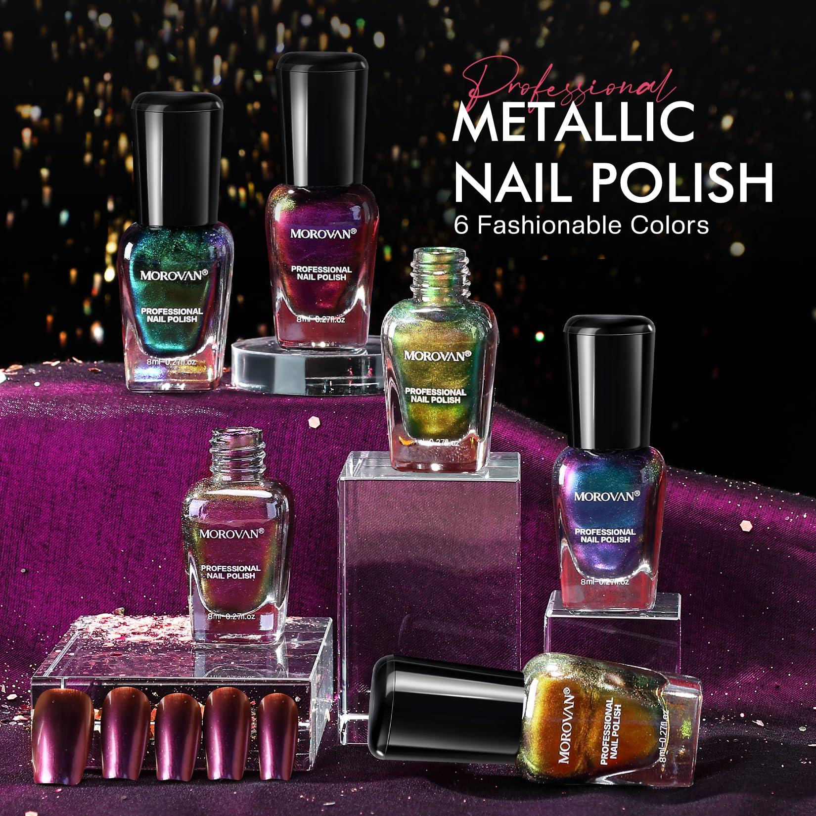 Morovan Fingernail Nail Polish Set: Holographic Metallic Lacquer Air Dry Nail Polish Regular Nail Pack 0.27oz Glitter Finger Nail Bulk Toenail Polish Kit Gift for Women - Image 2