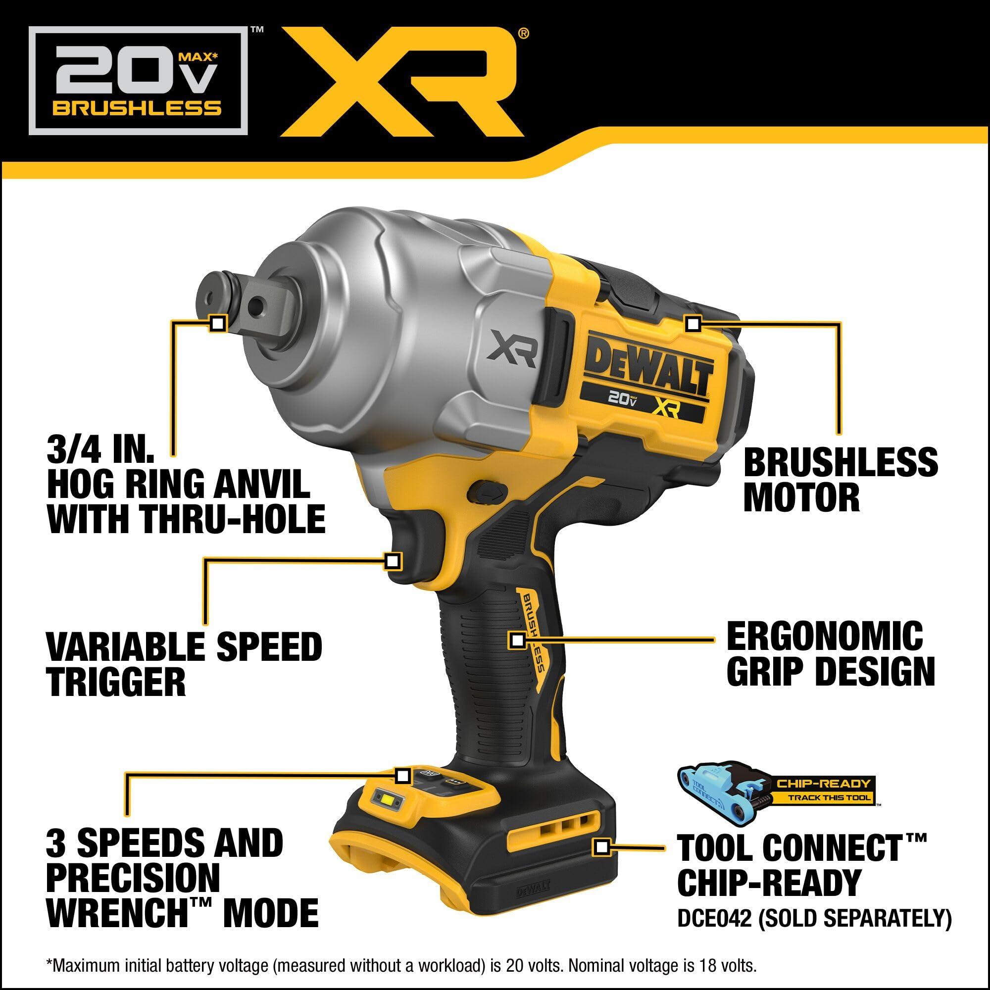 DEWALT 20V MAX XR 3/4 Inch Cordless Impact Wrench with Hog Ring Anvil, Bare Tool Only (DCF964B) - Image 4