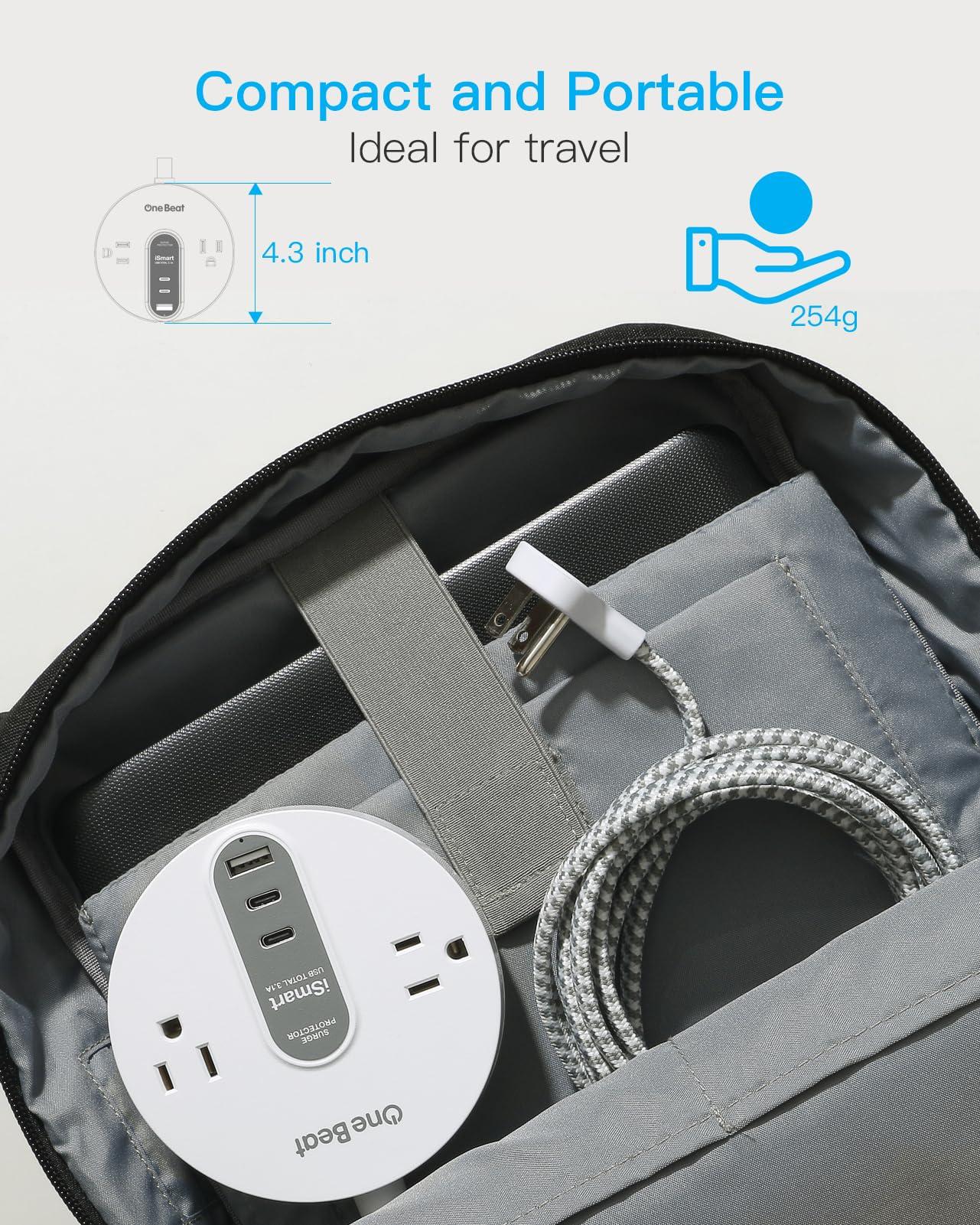 Power Strip Surge Protector with 2 USB C - Ultra Flat Plug Extension Cord with 2 Widely AC Outlets and 3 USB, Small Desktop Charging Station with 5 ft Power Cord, Compact for Travel Home Office Dorm - Image 4