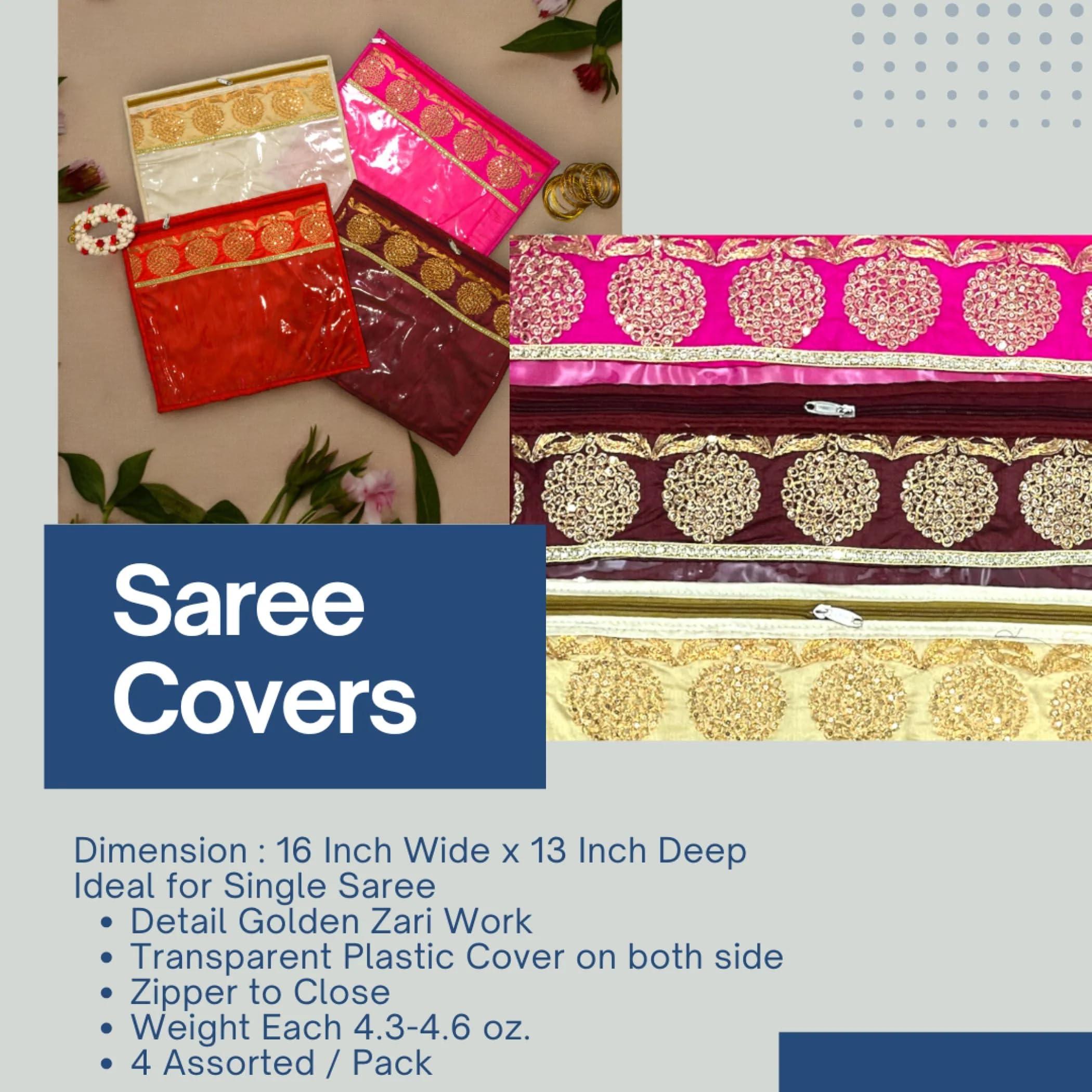 LOVENSPIRE Pack of 4 Assorted Sari Bag with Zipper Closure Transparent Saree Cover Wardrobe Clothes Organiser Sari Storage Bag Indian Wedding Favor Cloth Case Gift Packing - Birthday Anniversary - Image 3