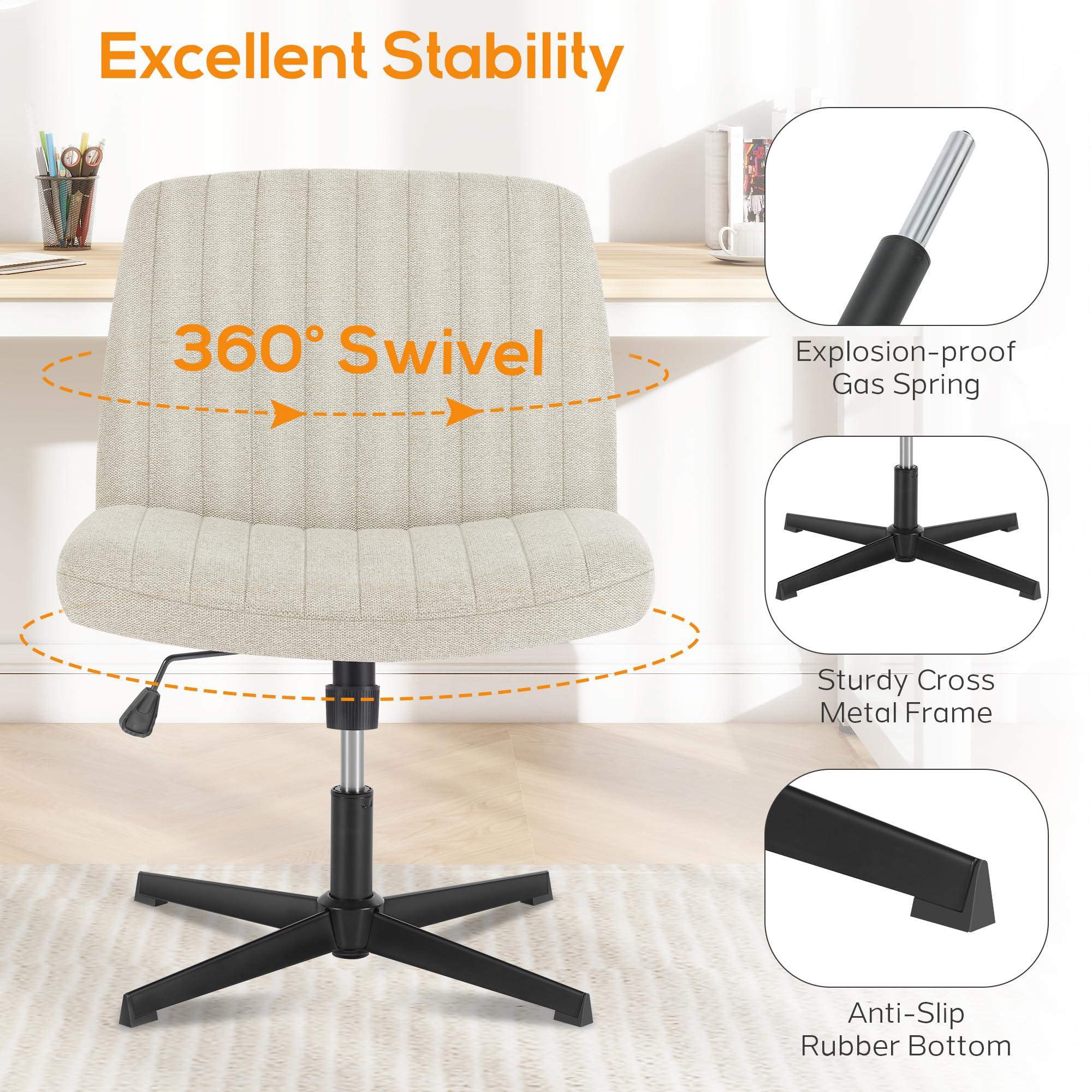 DUMOS Criss Cross Chair Legged Office Wide Comfy Desk Seat, No Wheels Armless Computer Task Seating, Swivel Vanity Home Height Adjustable - Image 6