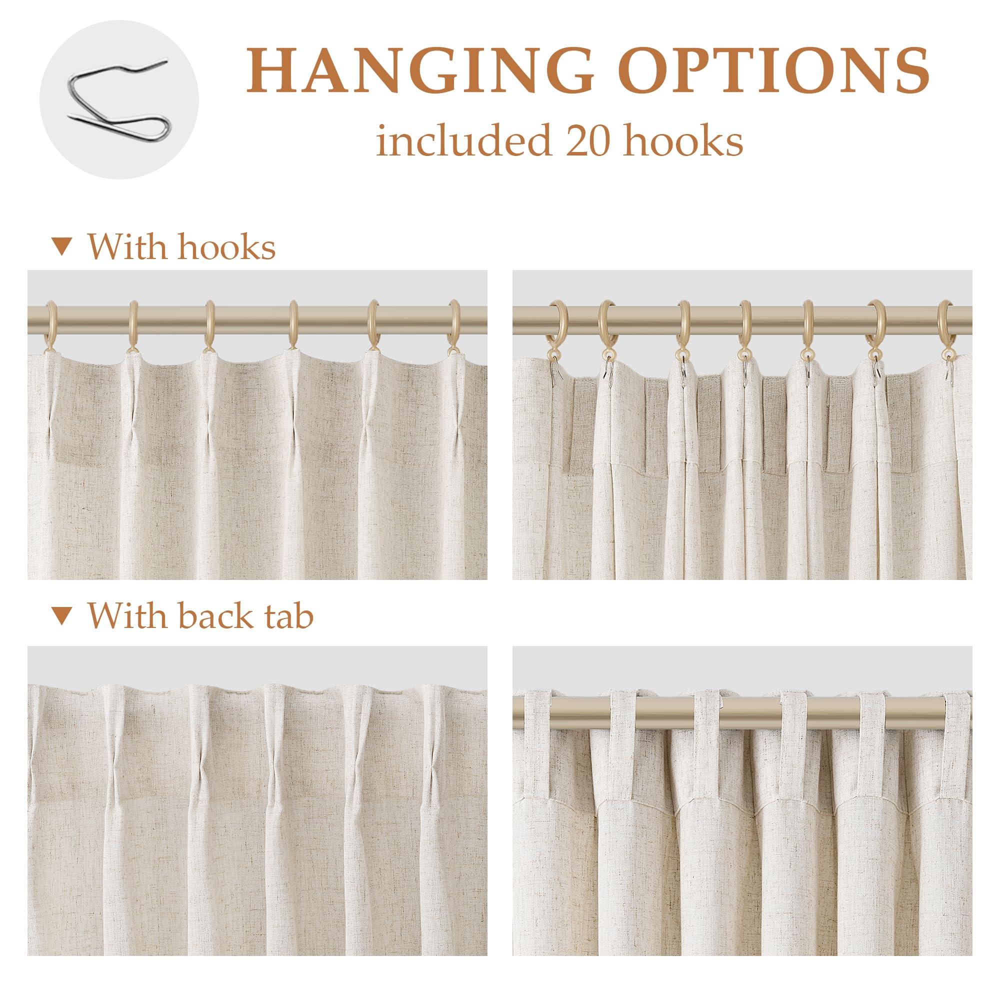 Aersas Natural Pinch Pleated Linen Curtains 84 Inch Length 2 Panels for Living Room Bedroom Cream Semi Sheer Window Curtain Boho Neutral Back Tab Pinch Pleat Drape with Hooks 84 Inches Long - Image 3