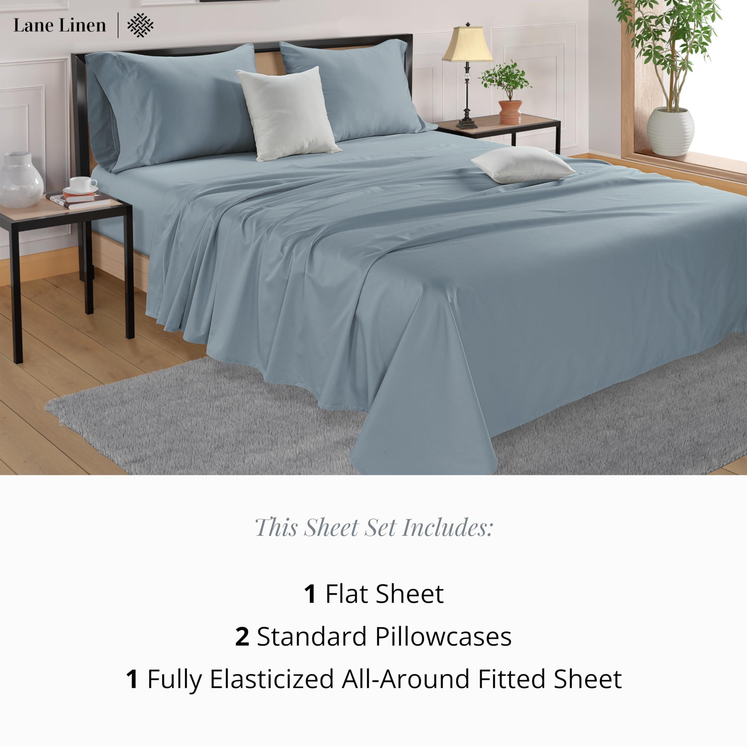 LANE LINEN 600 TC 100% Cotton Queen Sheets, Deep Pocket Comfy & Cooling Sateen Weave, Fully Elasticized Hotel Style Thick Sheet, Mercerized 4 Pc Queen Size Bedding Set, Ultra Soft - Blue Sheet Set - Image 3
