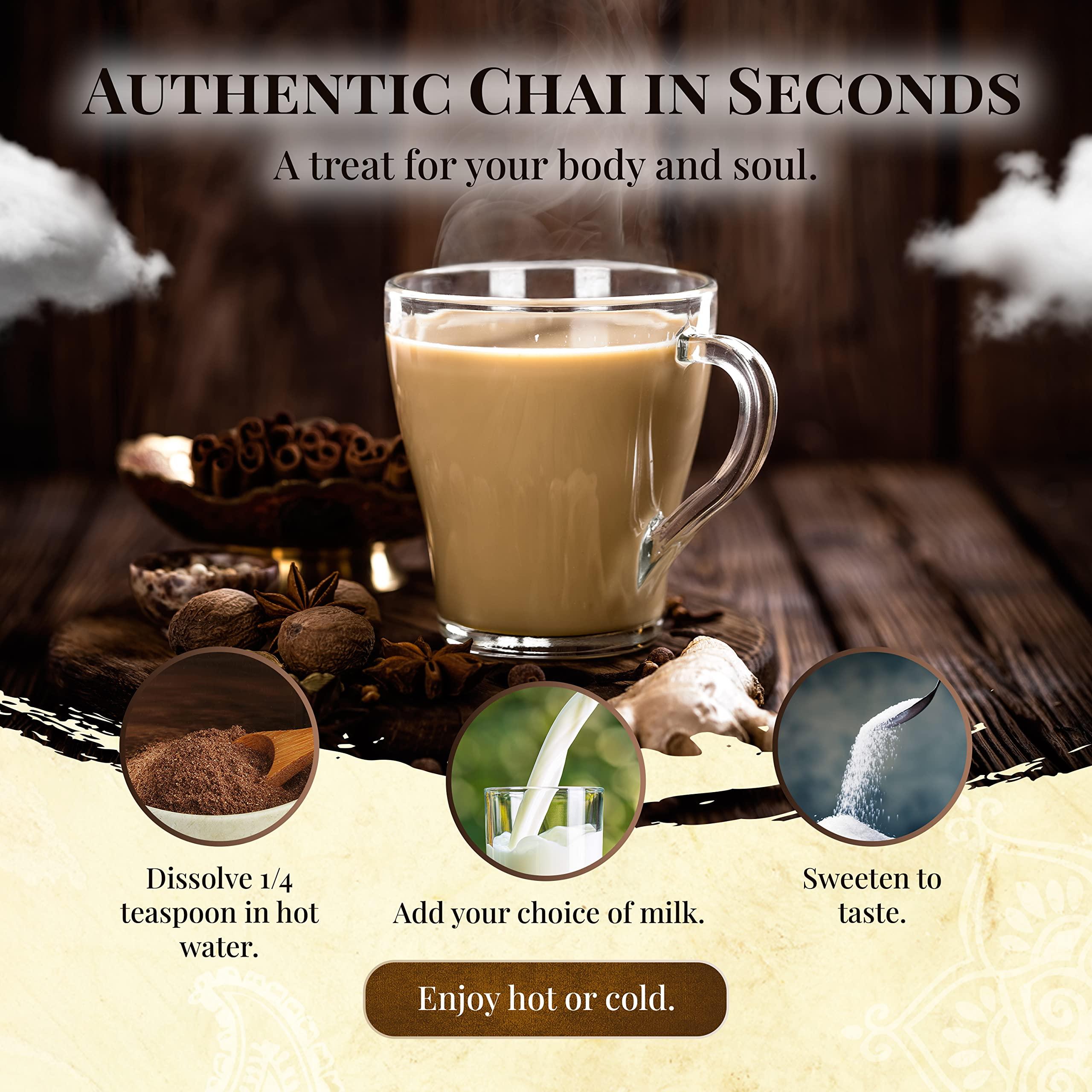 Blue Lotus Chai Tea - Traditional Masala Chai - Makes 100 Cups - 3 Ounce Masala Spiced Chai Powder with Organic Spices - Instant Indian Tea No Steeping - No Gluten - Image 4