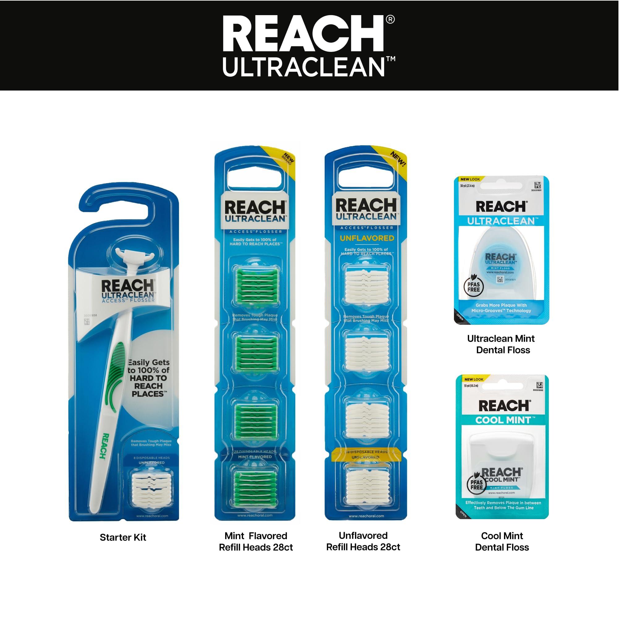 REACH Ultraclean Access Flosser Refill Heads, Mint, Plaque Remover for Teeth, Shred Resistant, for Hard to Reach Areas, Oral Care, PFAS Free, for Adults & Kids, 1 Pack, 28 Count - Image 10