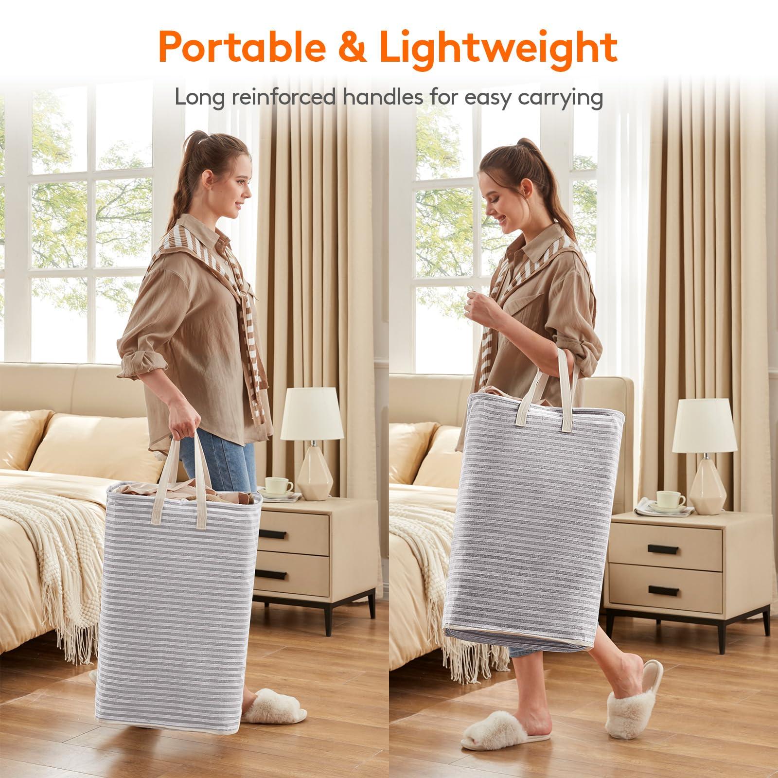 Lifewit 2 Pack Laundry Hamper Large Collapsible Laundry Baskets, Freestanding Waterproof Clothes Hamper with Easy Carry Handles in Laundry Room Bedroom Bathroom College Dorm for Adults, Grey, 2 x 80L - Image 7