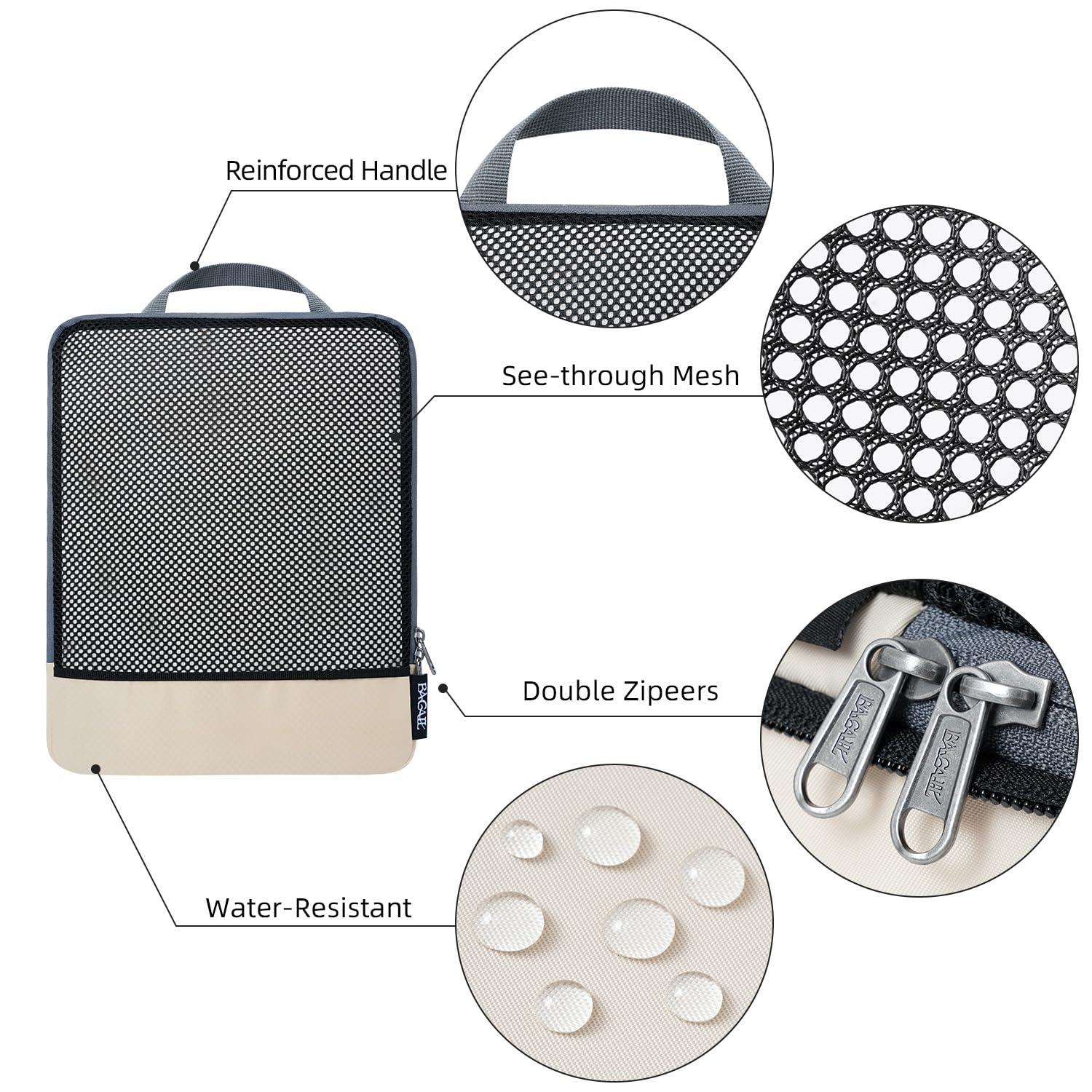 BAGAIL 4 Set/6 Set/8 Set Compression Packing Cubes Travel Accessories Expandable Packing Organizers (Half Mesh, 6-Beige) - Image 3