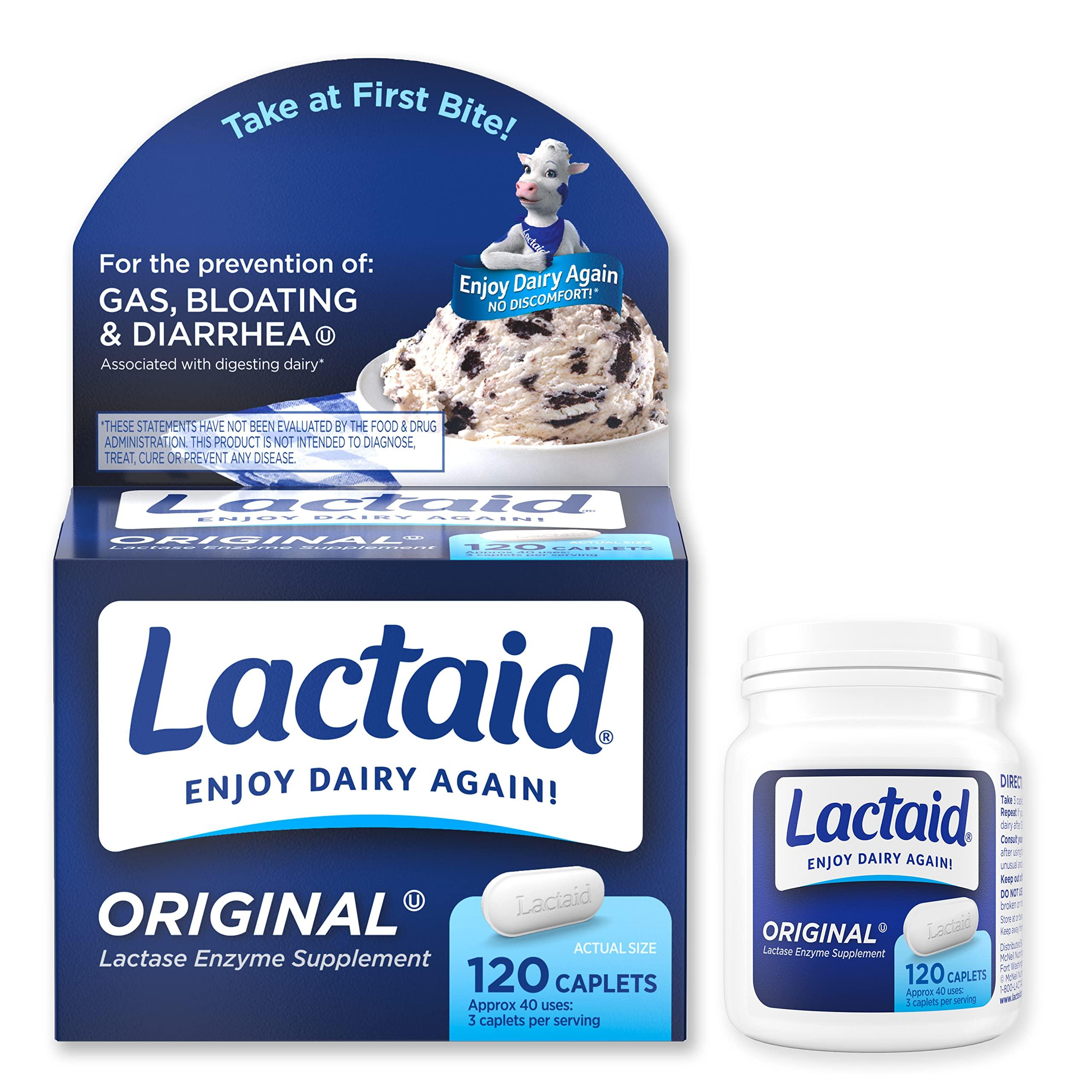 Lactaid Original Strength Lactose Intolerance Caplets, 9000 FCC Lactase Enzyme Caplets, Helps Pre-Vent Gas, Bloating & Diarrhea Due to Lactose Sensitivity in Adults & Kids Ages 4+, 120 Count - Image 6