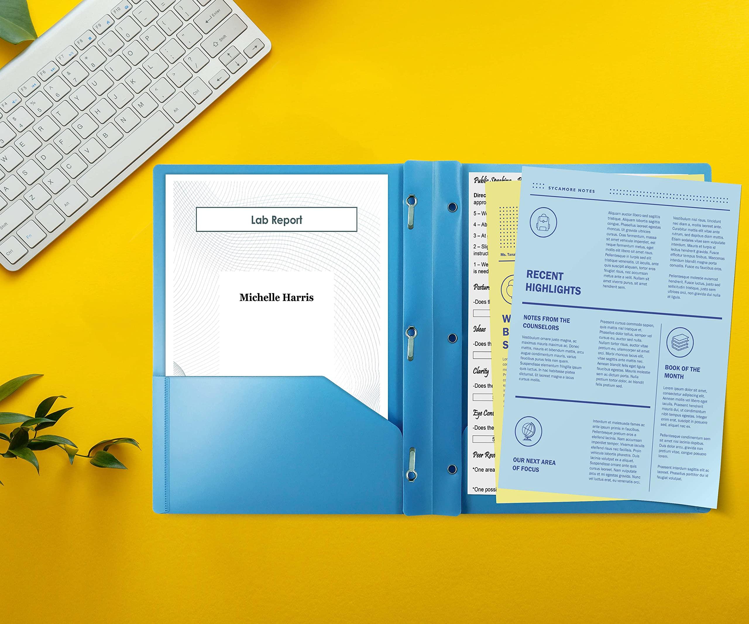 Better Office Products Light Blue Plastic 2 Pocket Folders with Prongs, 24 Pack, Heavyweight, Letter Size Poly Folders with 3 Metal Prongs Fastener Clips, Light Blue - Image 4