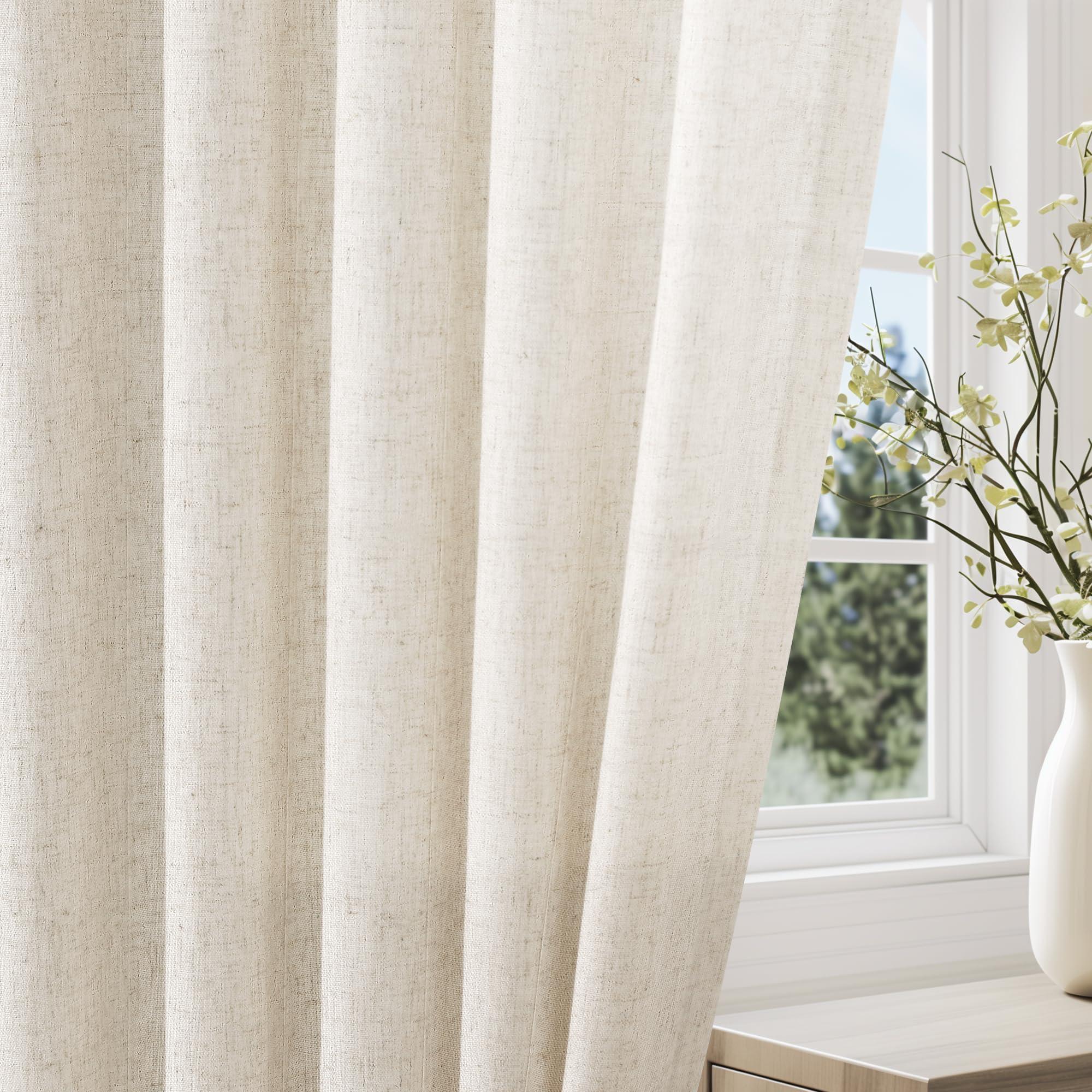 Jowels Natural Cream Linen Curtains 84 Inch Length 2 Panels for Living Room Bedroom, Light Filtering Sheer Curtains 84 Inches, Modern Farmhouse Grommet Semi Sheer Soft Privacy Drapes - Image 6