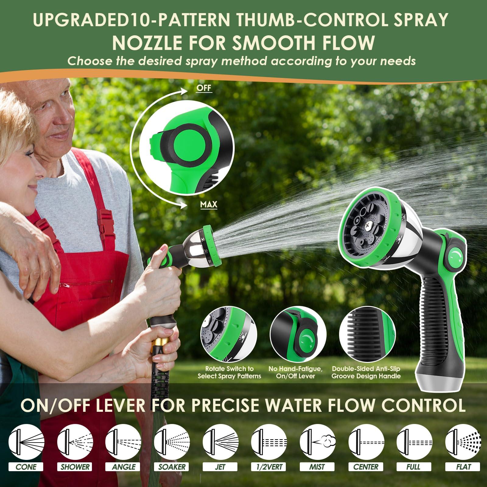 PALRORY Non-Expandable Garden Hose 100 ft, Ultra Lightweight Flexible Water Hose with 10-Pattern Nozzle, Leak-Proof, High-Density Fabric, Thickened Connector, Shut-Off Valve for Yard, Lawn, Outdoor - Image 2