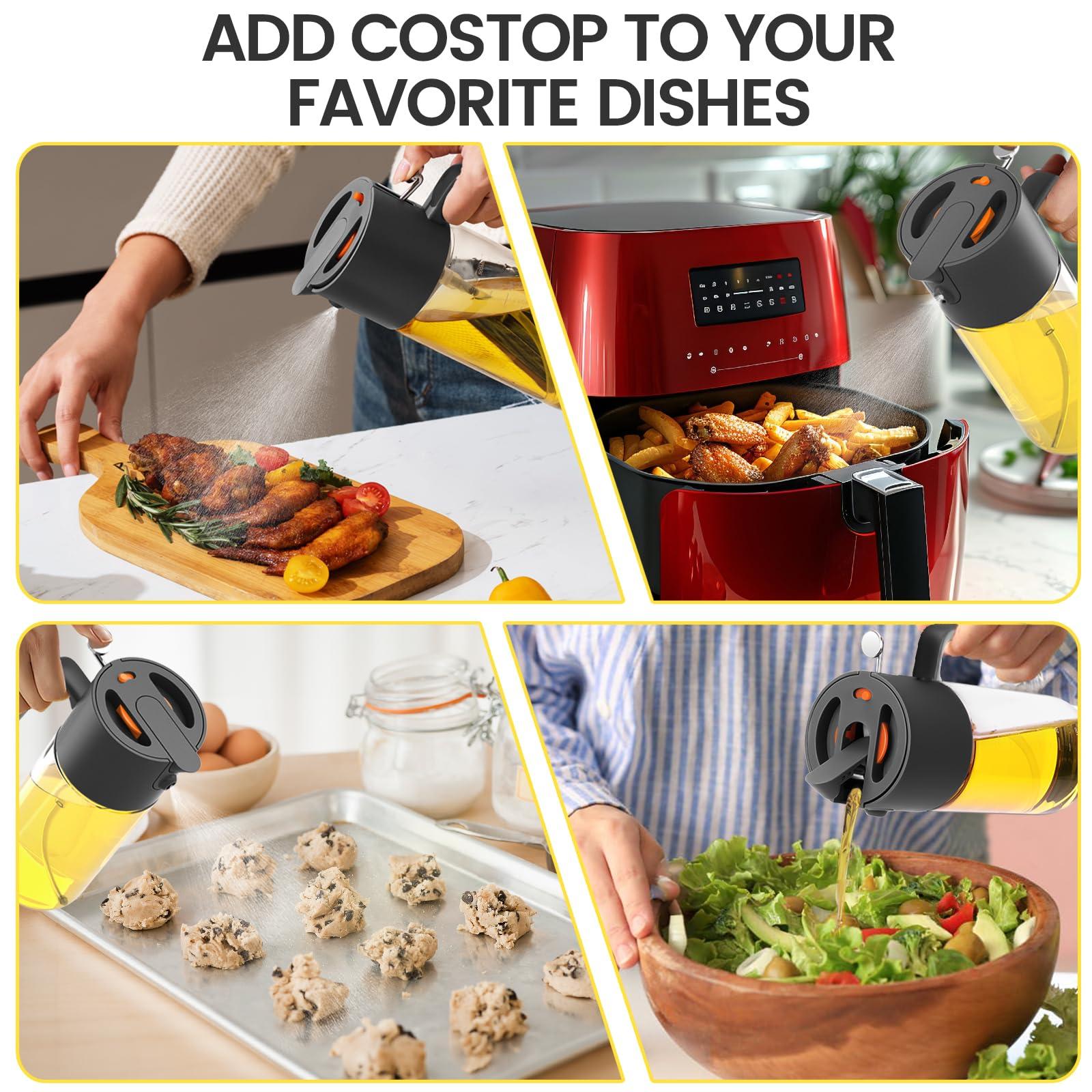 Costop Oil Sprayer for Cooking, 2025 Large Advanced Olive Oil Dispenser Bottle,500ml/17oz Glass Olive Oil Sprayer,2 in 1 Even Spray with Portion Control for Kitchen, Air Fryer, Salad, BBQ - Black - Image 8