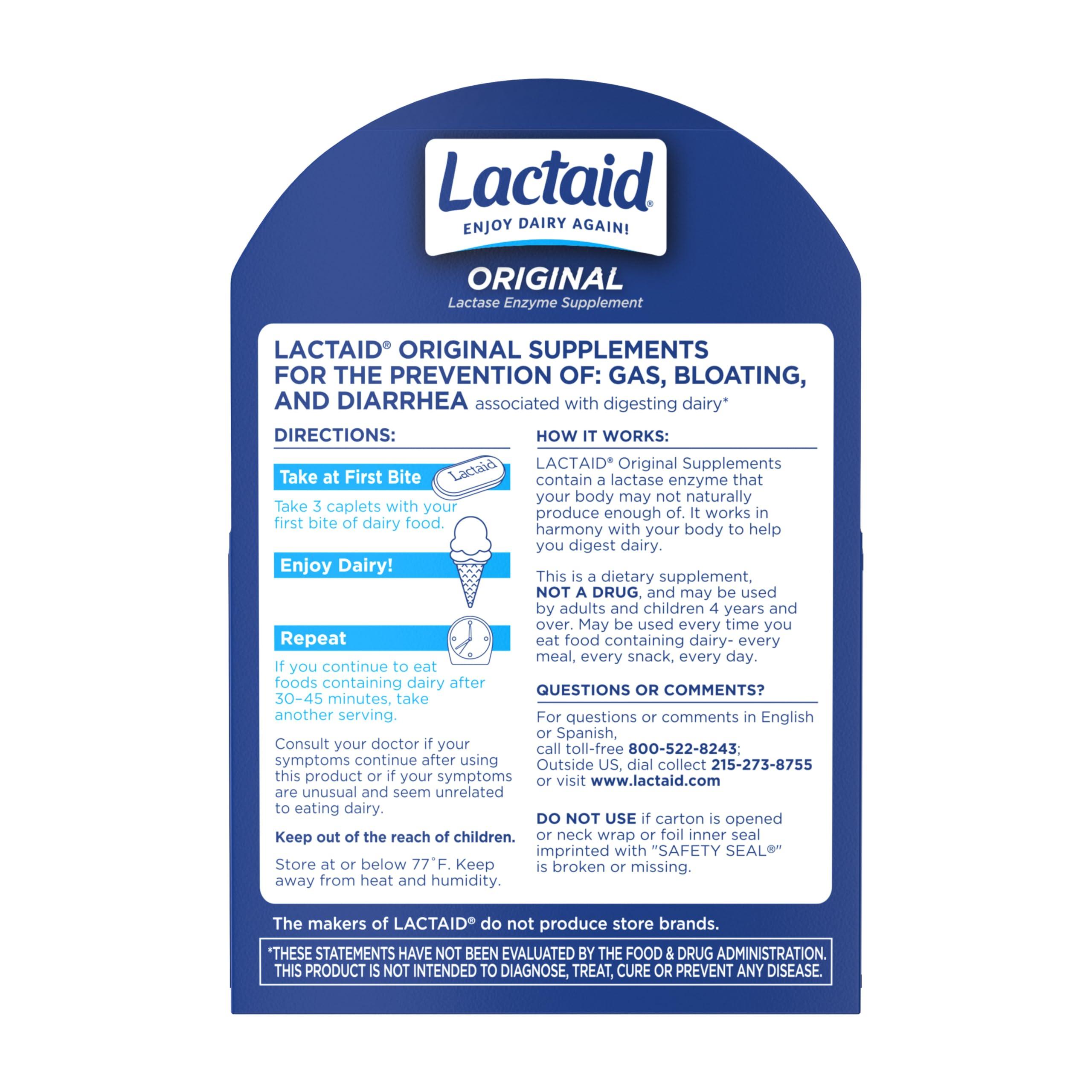 Lactaid Original Strength Lactose Intolerance Caplets, 9000 FCC Lactase Enzyme Caplets, Helps Pre-Vent Gas, Bloating & Diarrhea Due to Lactose Sensitivity in Adults & Kids Ages 4+, 120 Count - Image 7
