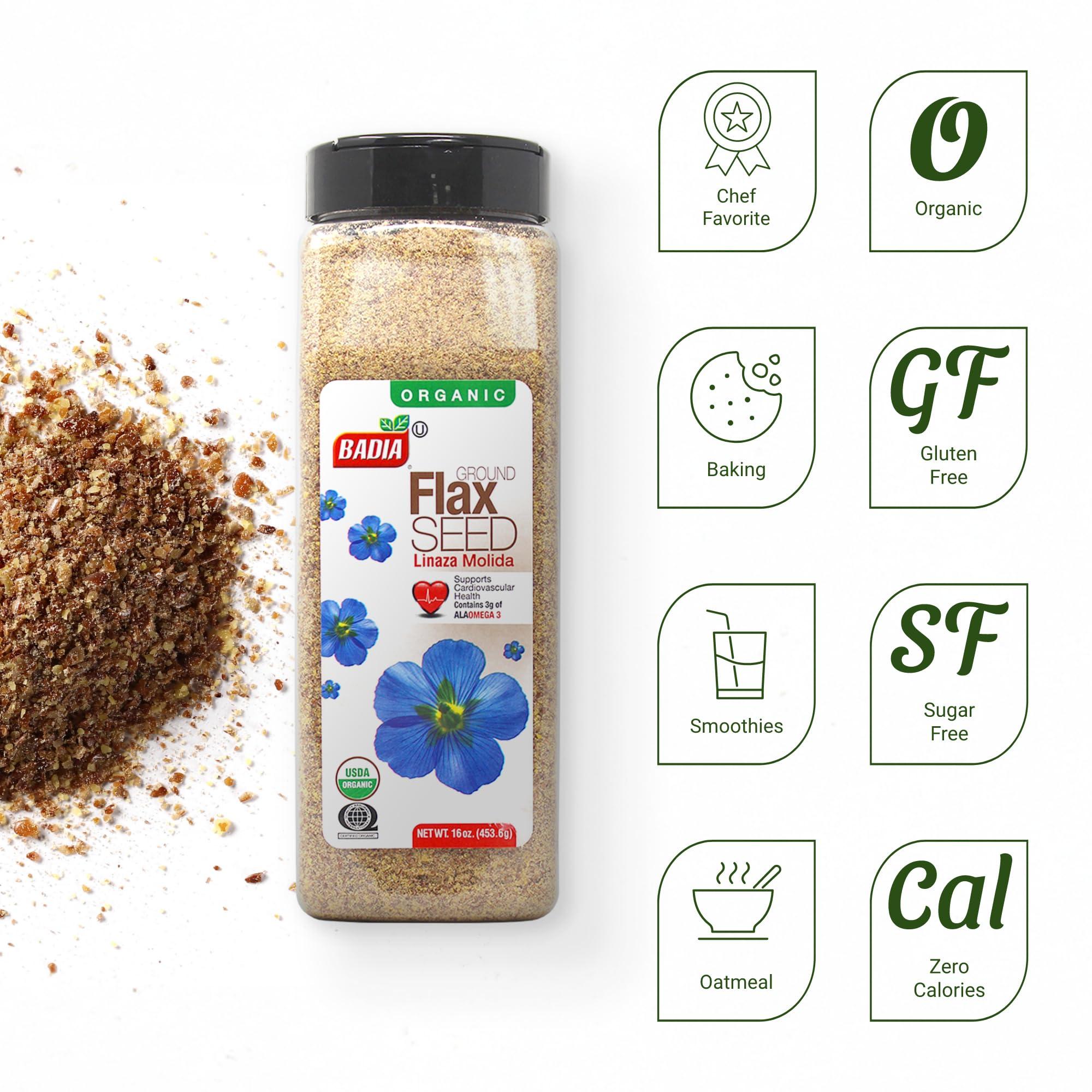 Badia Organic Ground Flax Seed, 16 oz - Superfood High in Fiber & Omega-3, Certified Organic, Non-GMO, Baking, Smoothies & Cooking - Image 2
